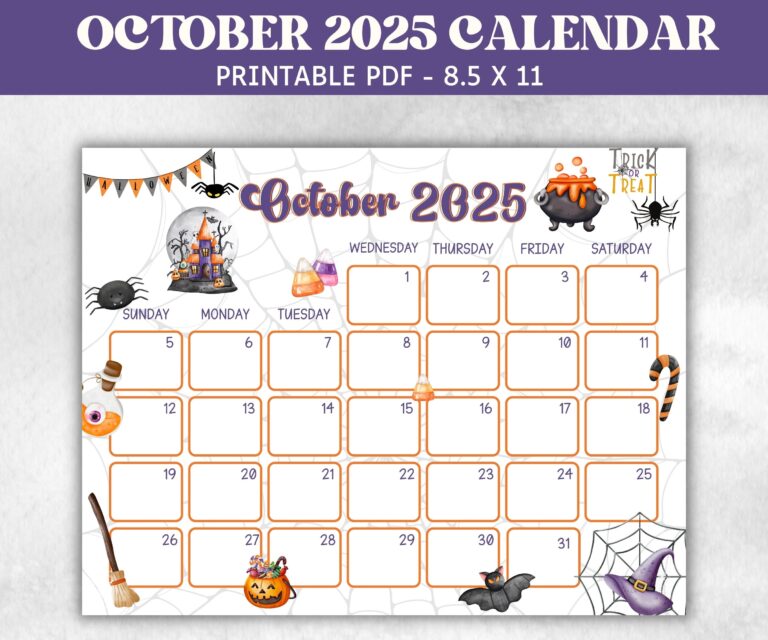 Kids October 2025 Calendar Printable 2025 Calendar Homeschool 