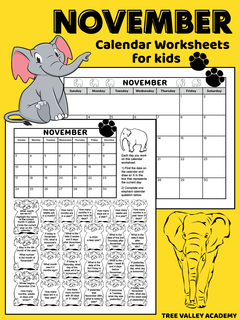 Kids November 2025 Calendar