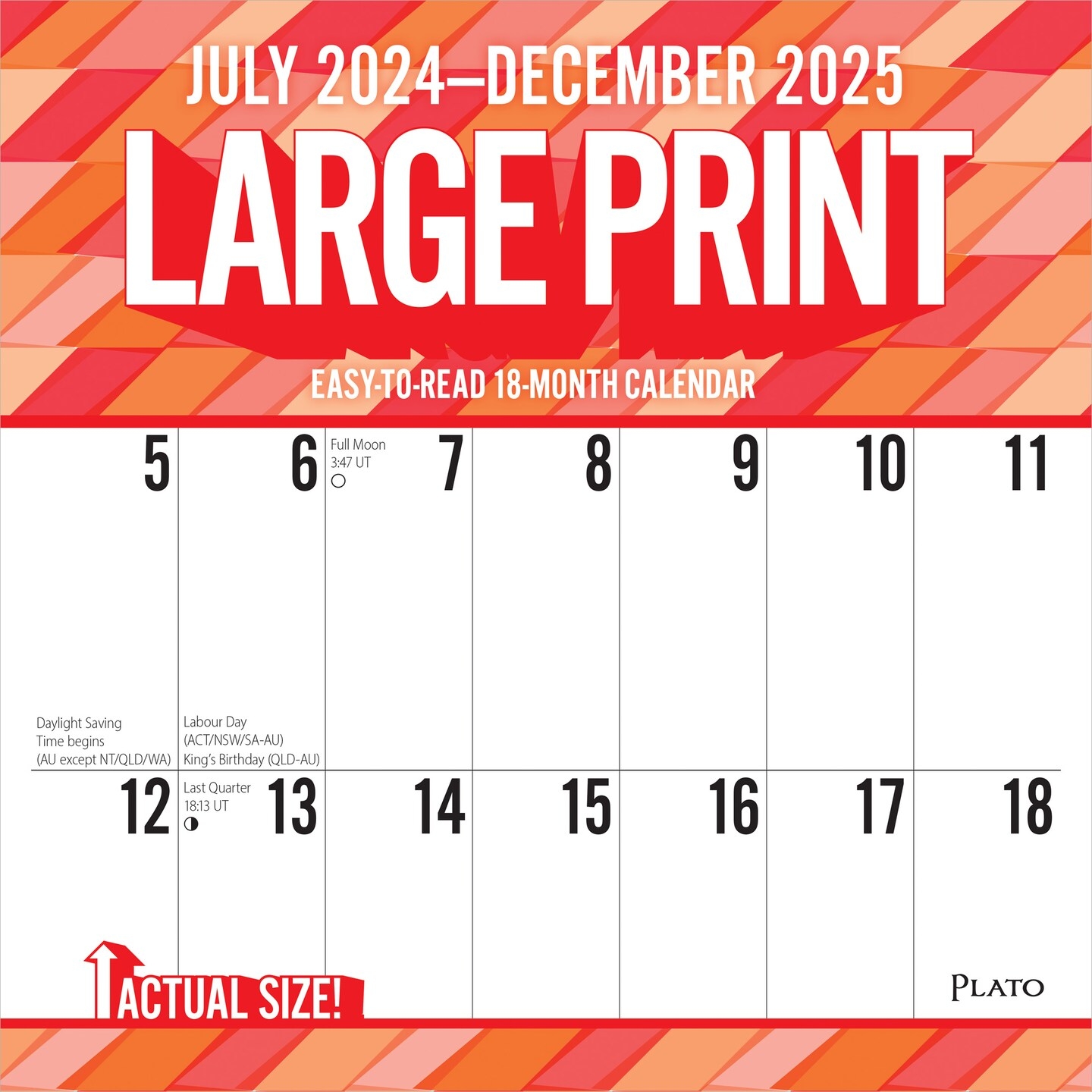 Large Print 2025 12 X 24 Inch 18 Months Monthly Square Wall Calendar July 2024 December 2025 Matte Paper Plastic Free Plato Easy To See 
