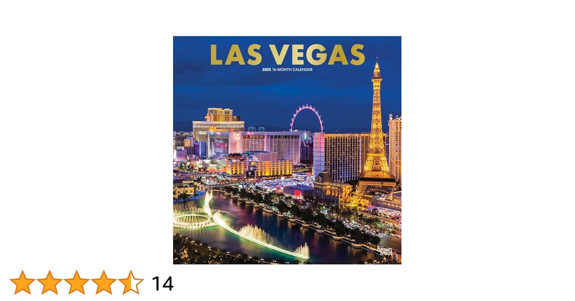 Las Vegas 2025 12 X 24 Inch Monthly Square Wall Calendar Foil Stamped Cover Plastic Free BrownTrout USA United States Of America Nevada 
