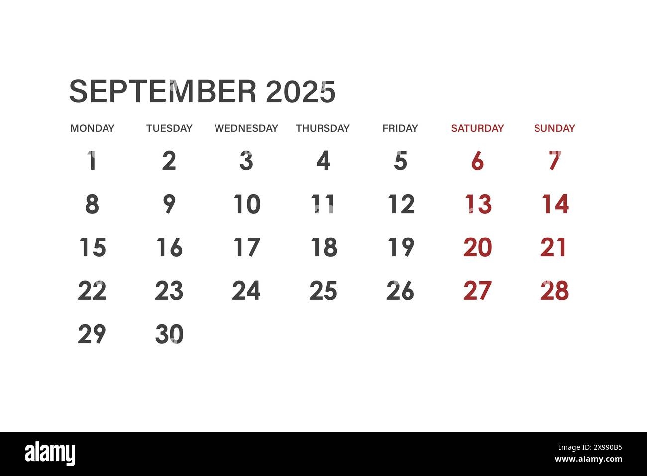 Letter Calendar For September 2025 The Week Begins On Sunday Time Planning And Schedule Concept Flat Design Removable Calendar For The Month Vec Stock Vector Image U0026 Art Alamy