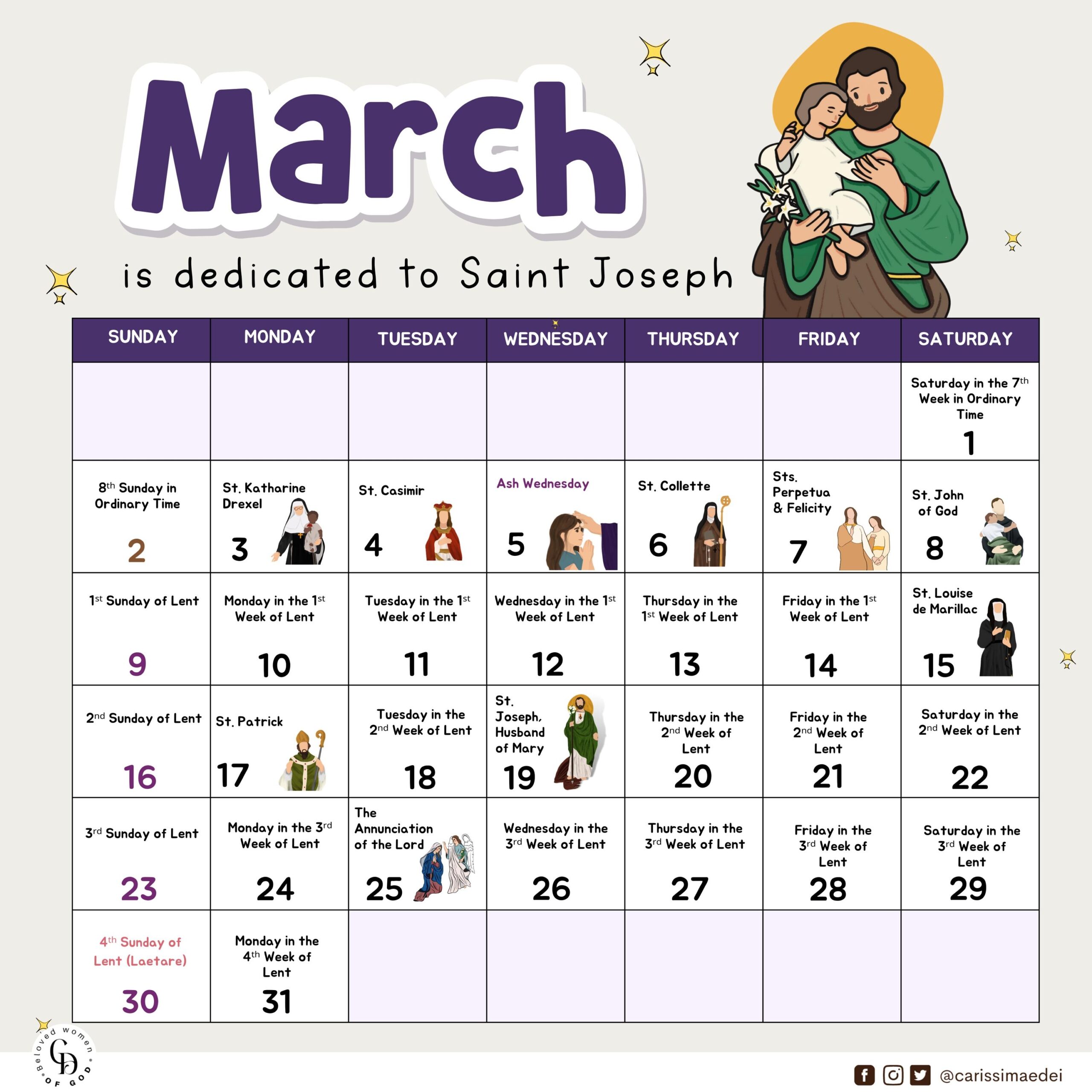 March 2025 Liturgical Calendar Etsy