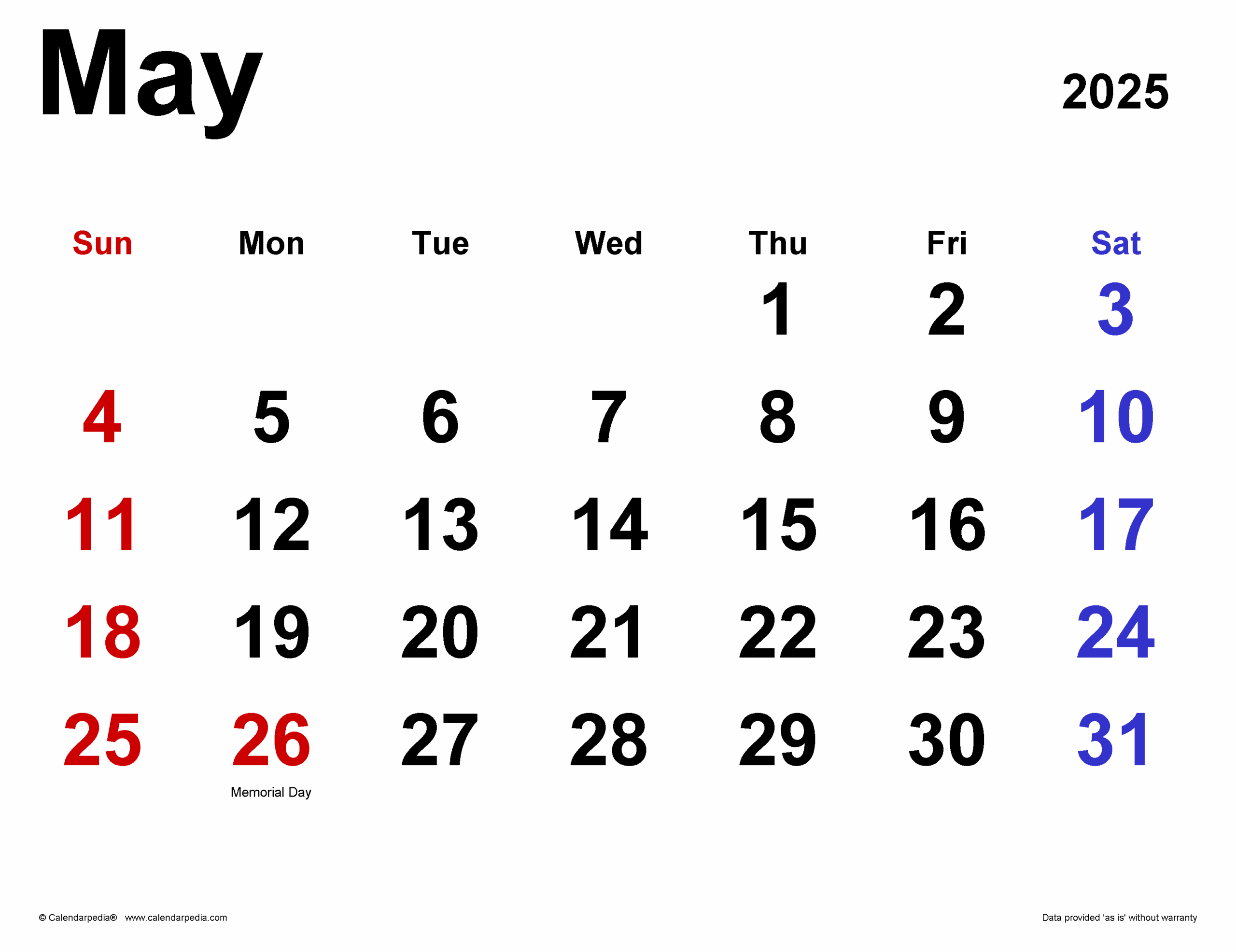 May 2025 Calendar Templates For PDF Excel And Word