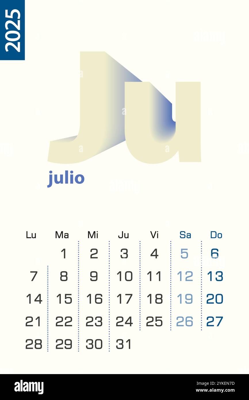 Minimalist Calendar Template For July 2025 Vector Calendar In Spanish Language Vector Calendar For 2025 Stock Vector Image U0026 Art Alamy