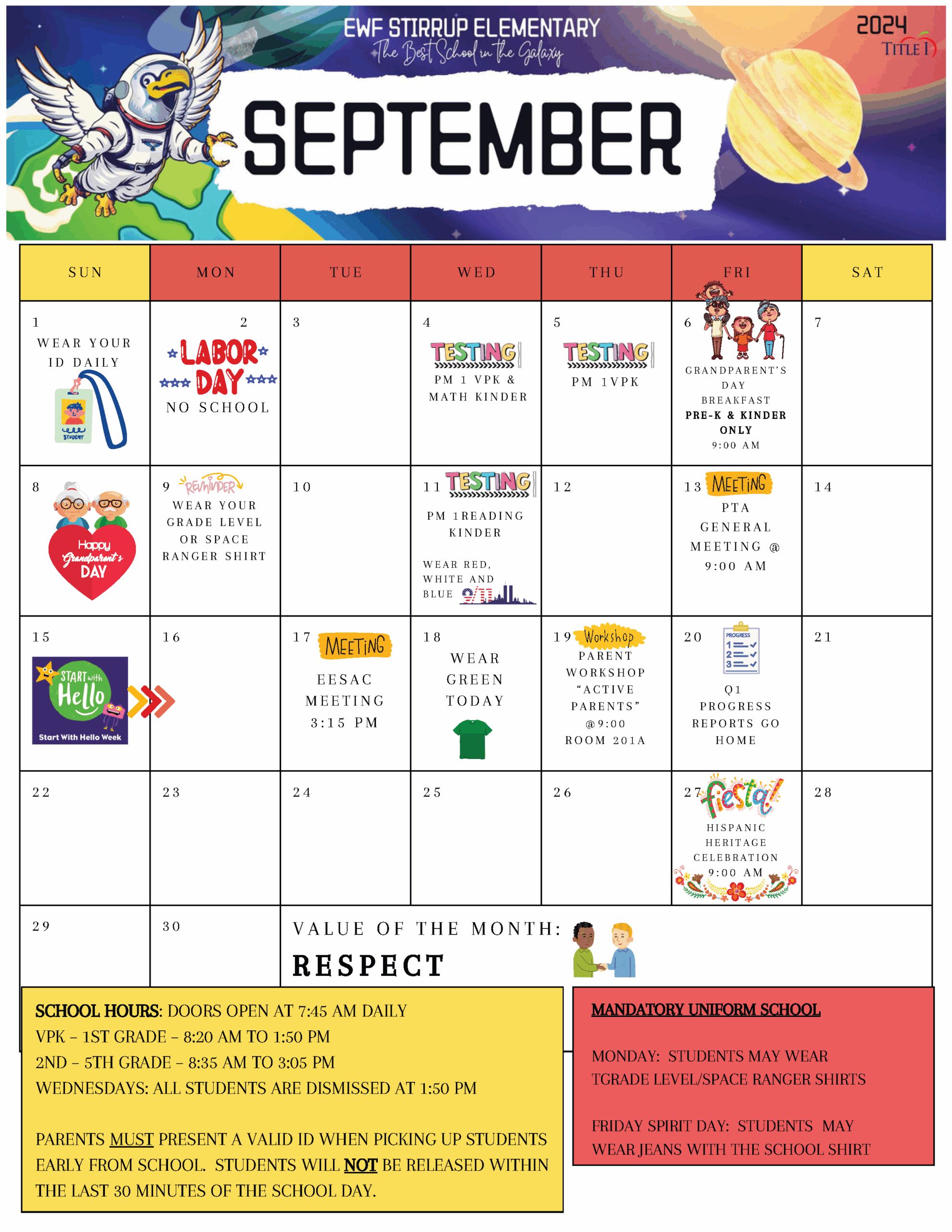 Monthly Activities Calendar EWF Stirrup
