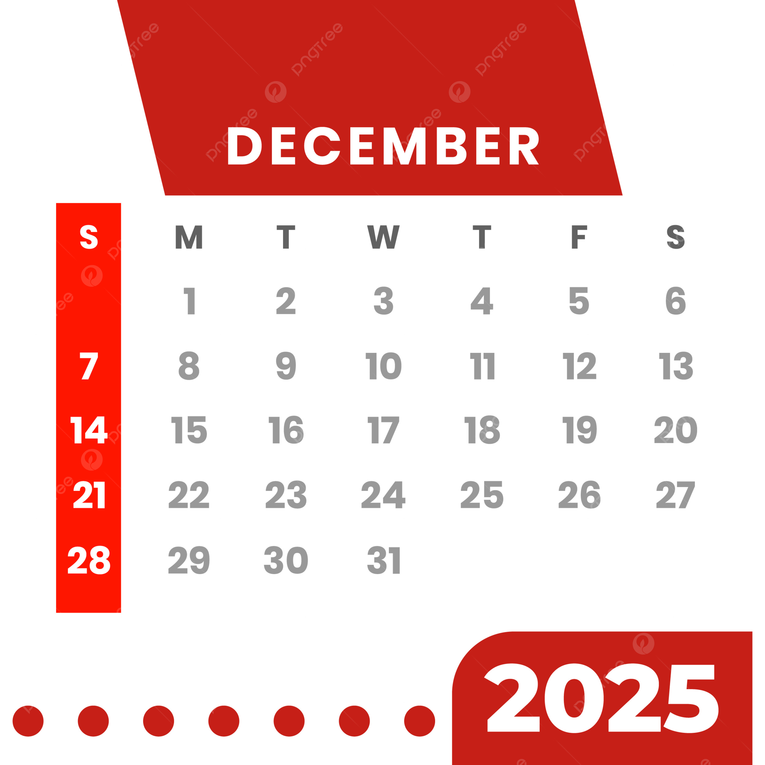 Monthly Calendar December 2025 Clipart Red Vector Monthly 