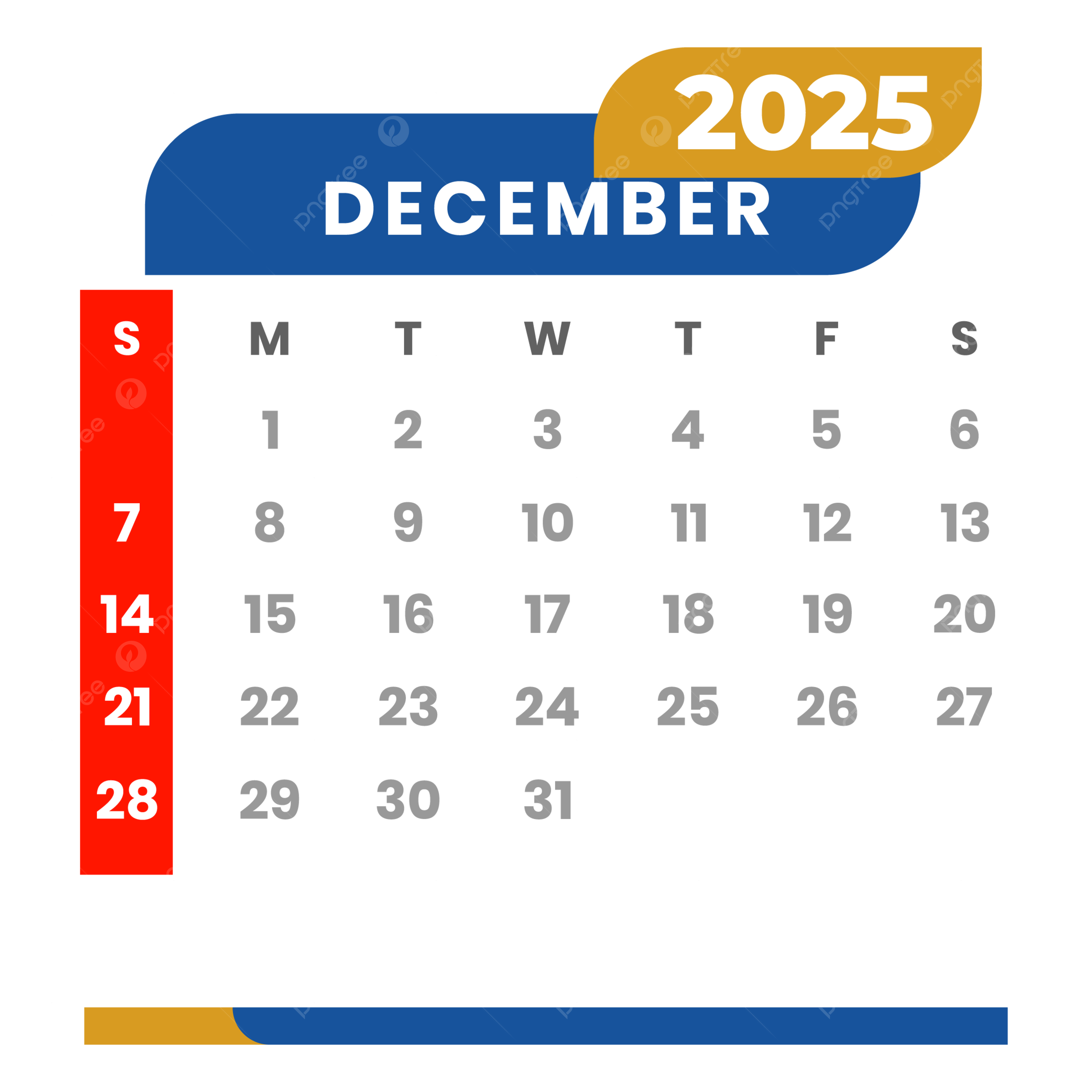 Monthly Calendar December 2025 Clipart Vector Monthly Calendar 