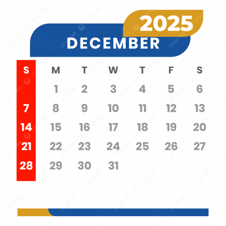 Monthly Calendar December 2025 Clipart Vector Monthly Calendar 