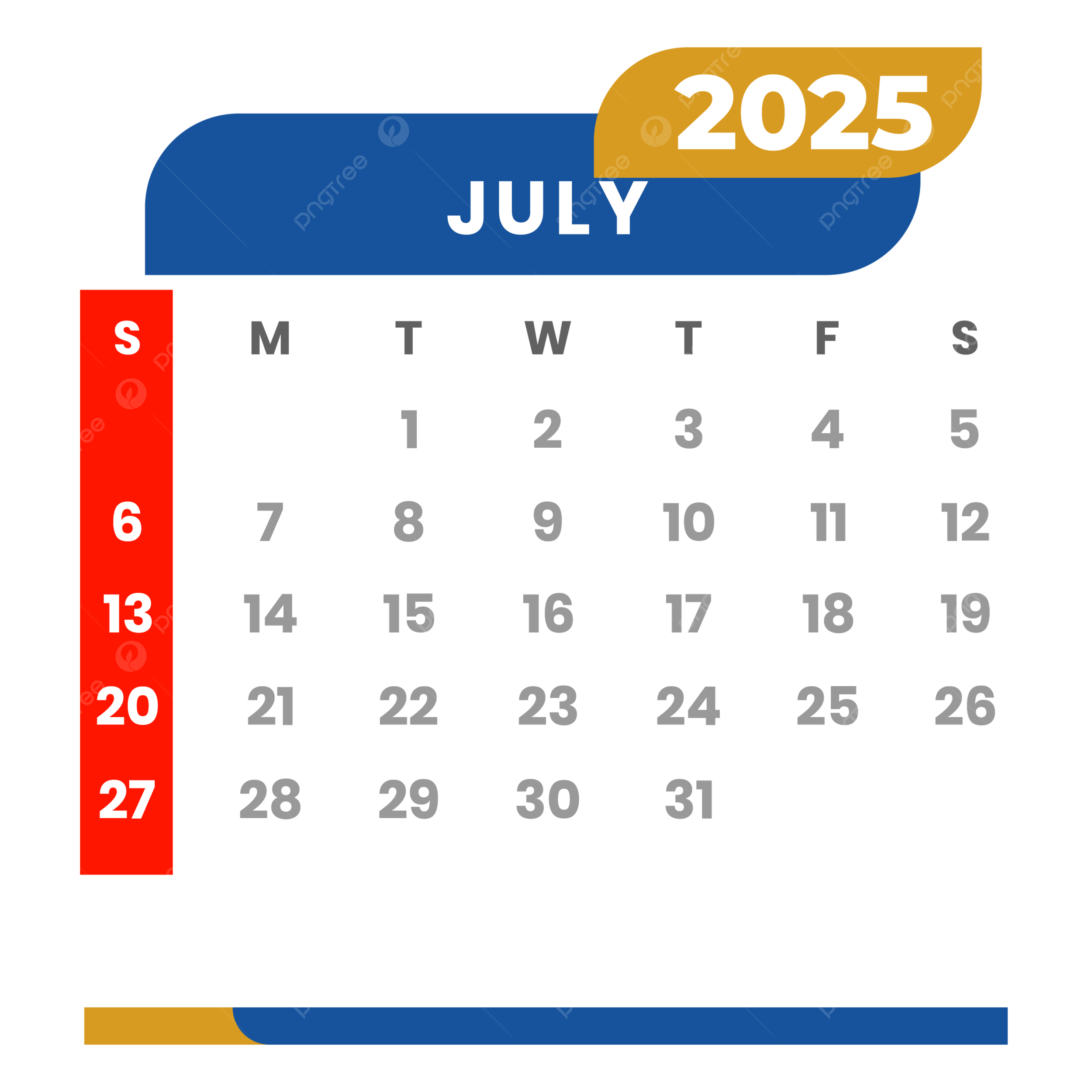 Monthly Calendar July 2025 Clipart Vector Monthly Calendar July 