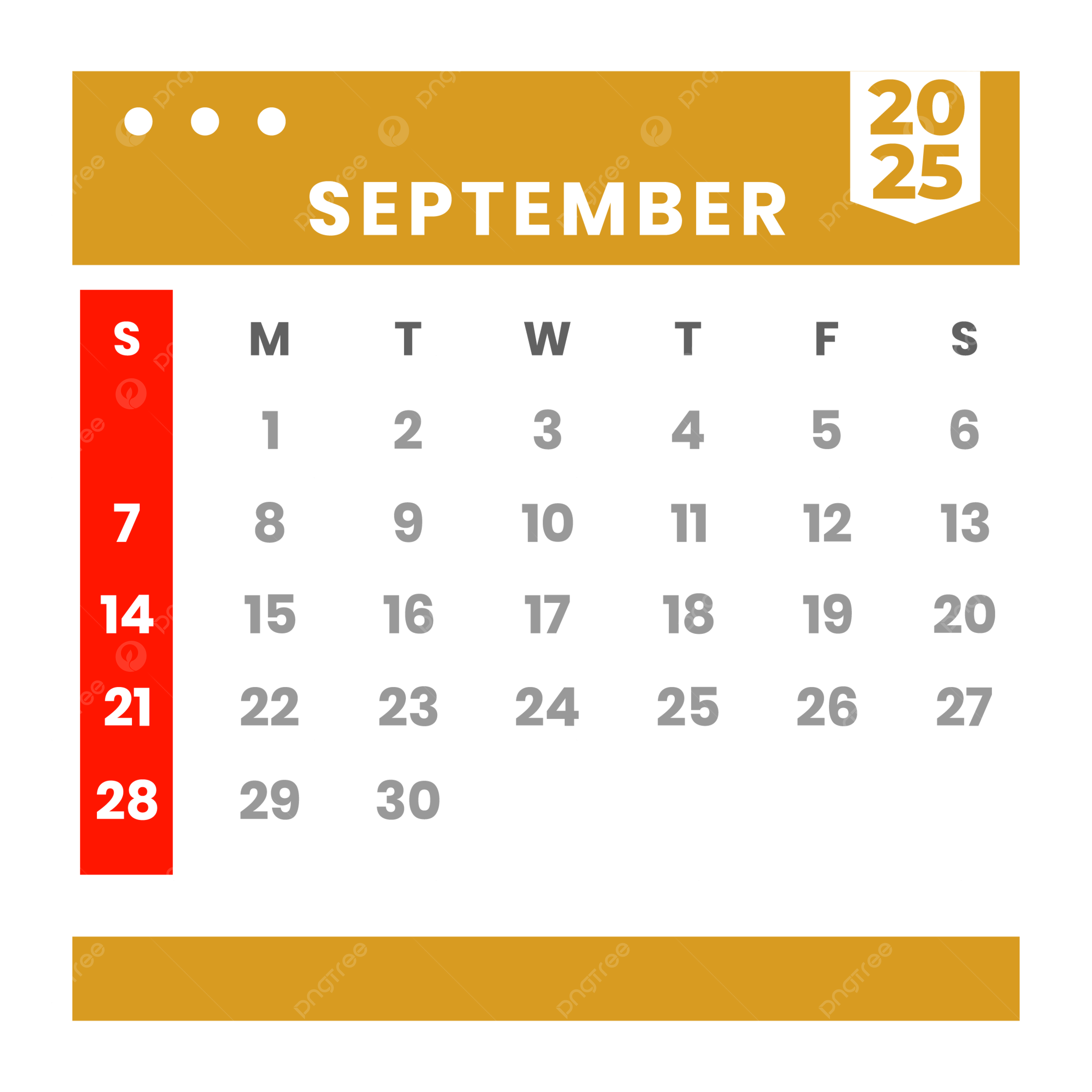 Transparent Fall September 2025 Calendar