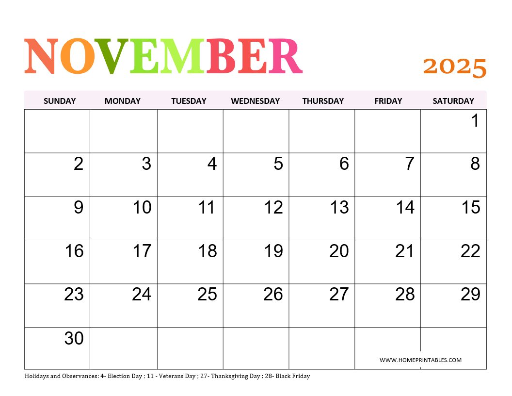 November 2025 Calendar 33 Beautiful Free Printables Home Printables