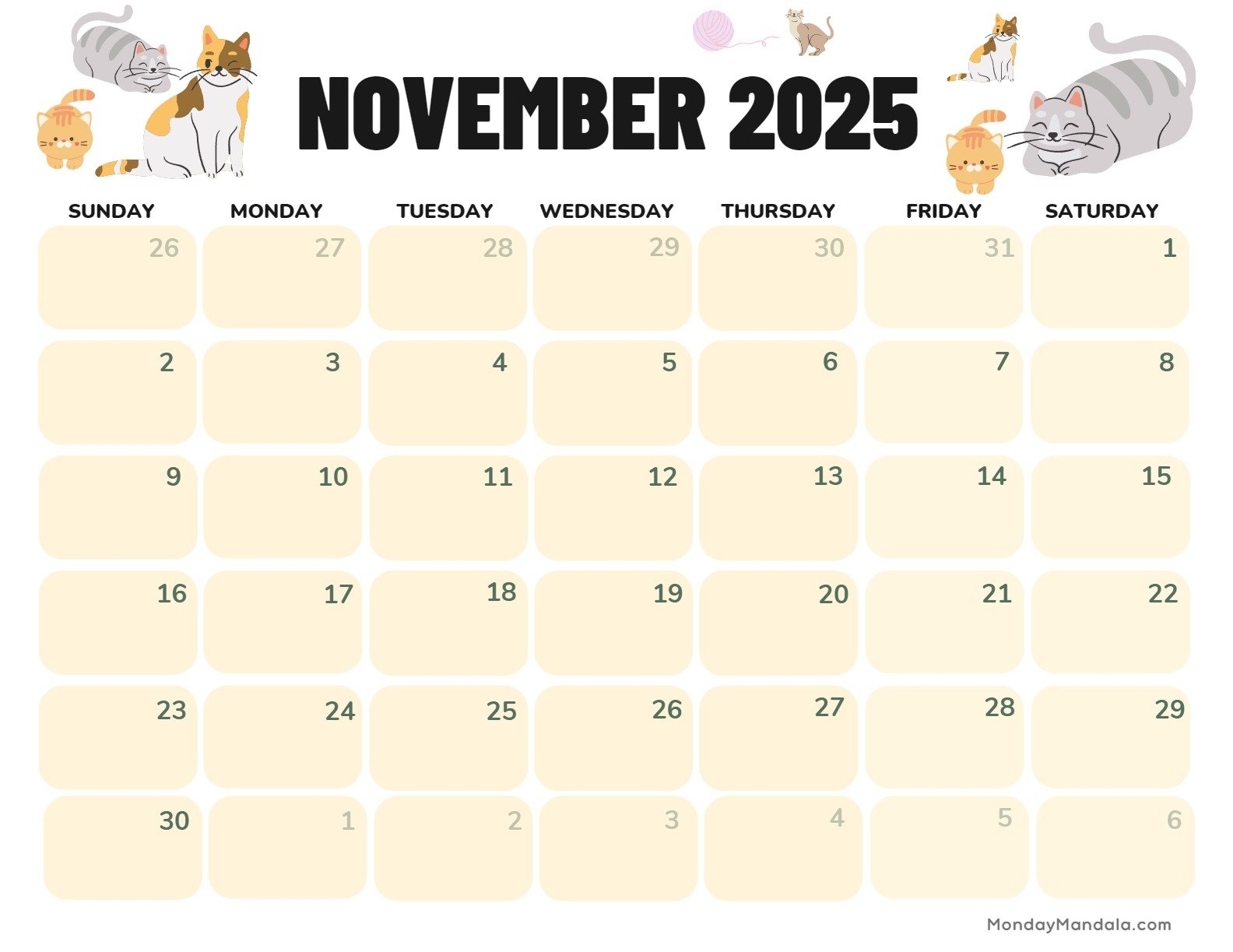 November 2025 Calendar Activities