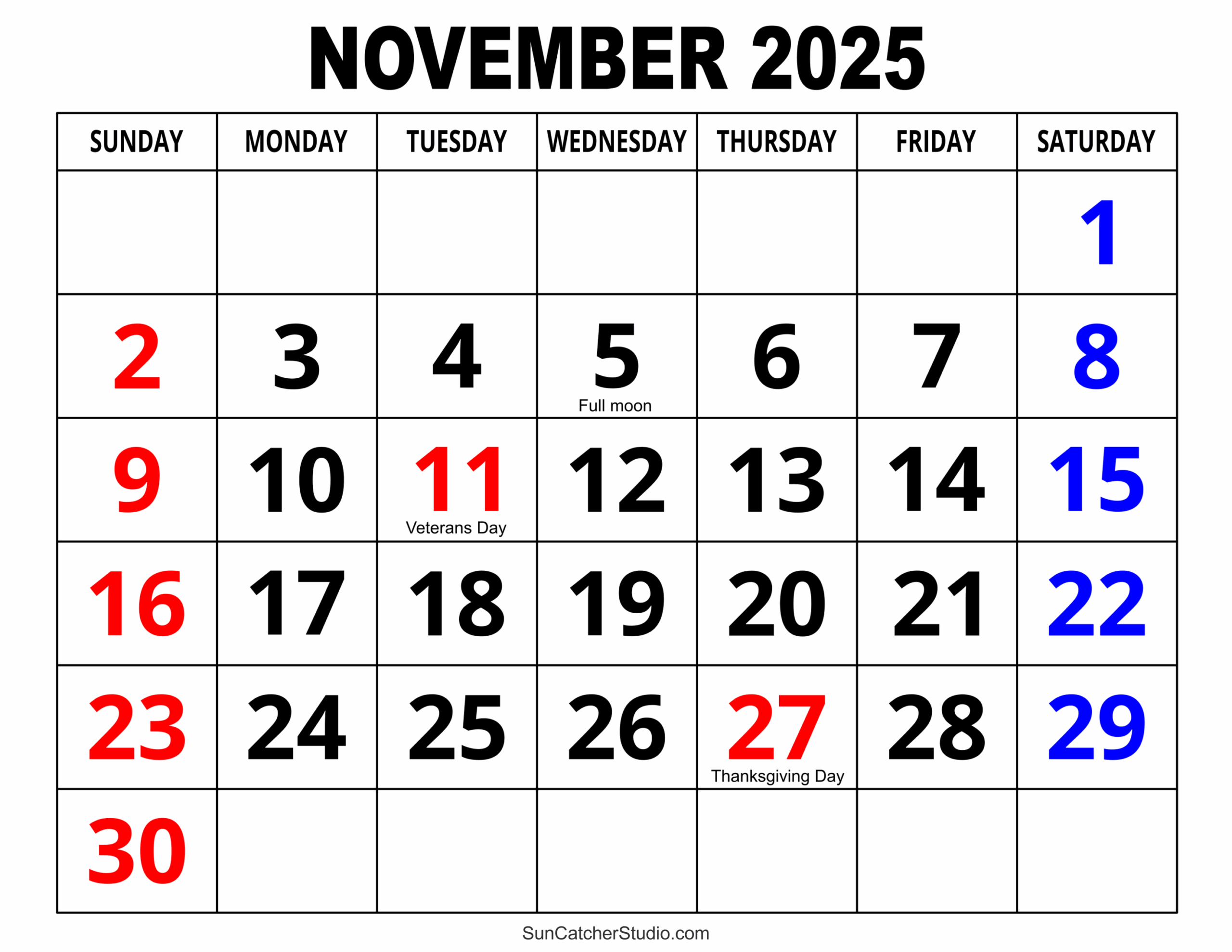 November 2025 Calendar Transparent Background