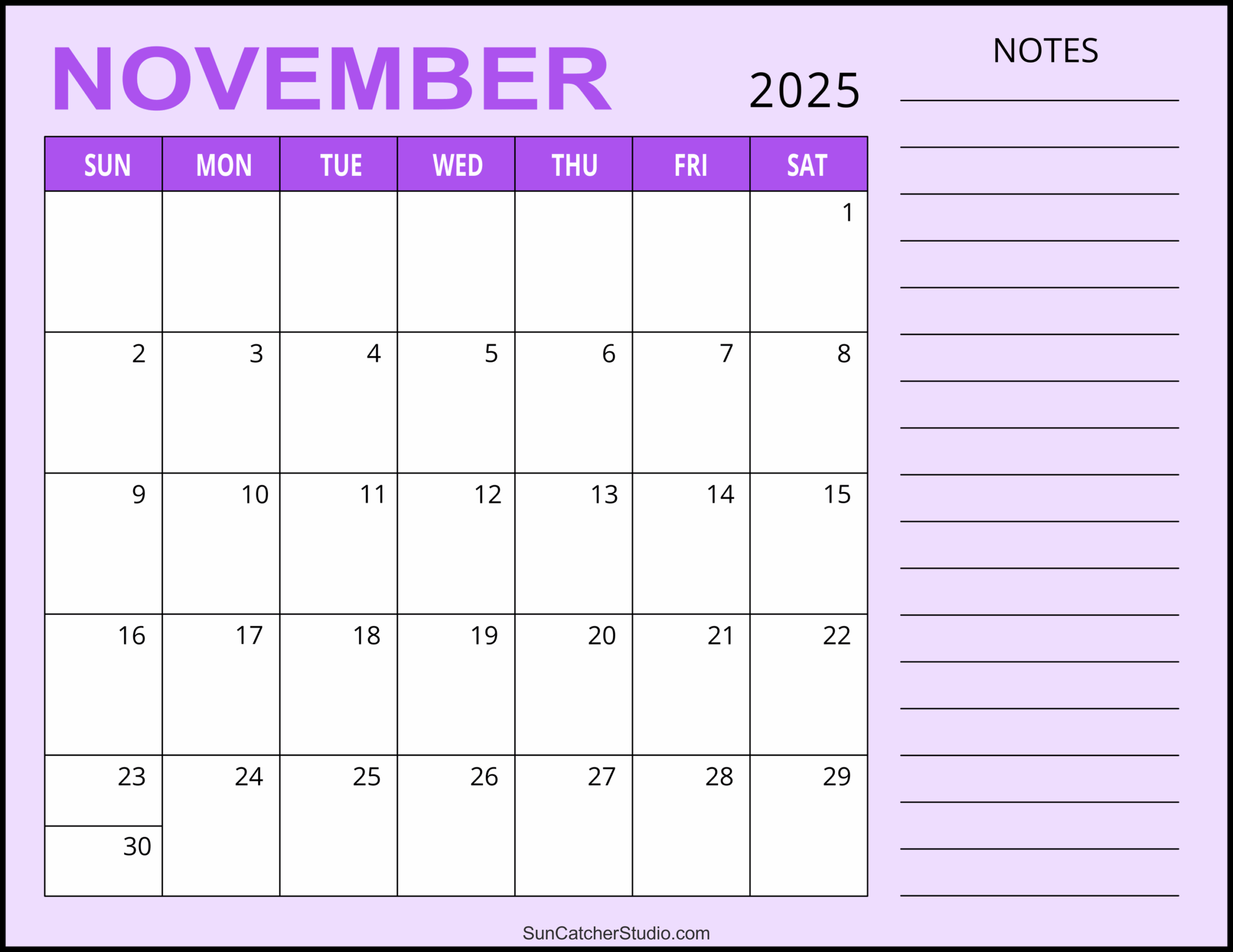 November 2025 Calendar Printable Word