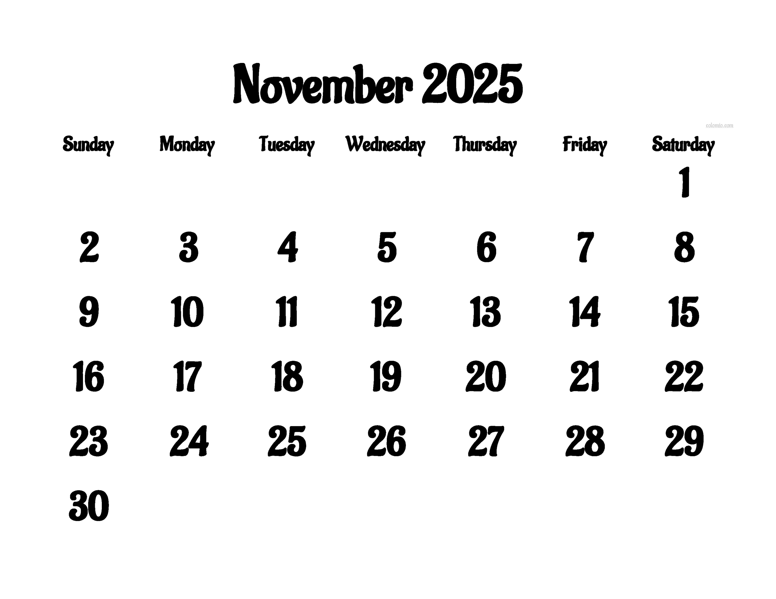 November 2025 Calendar With