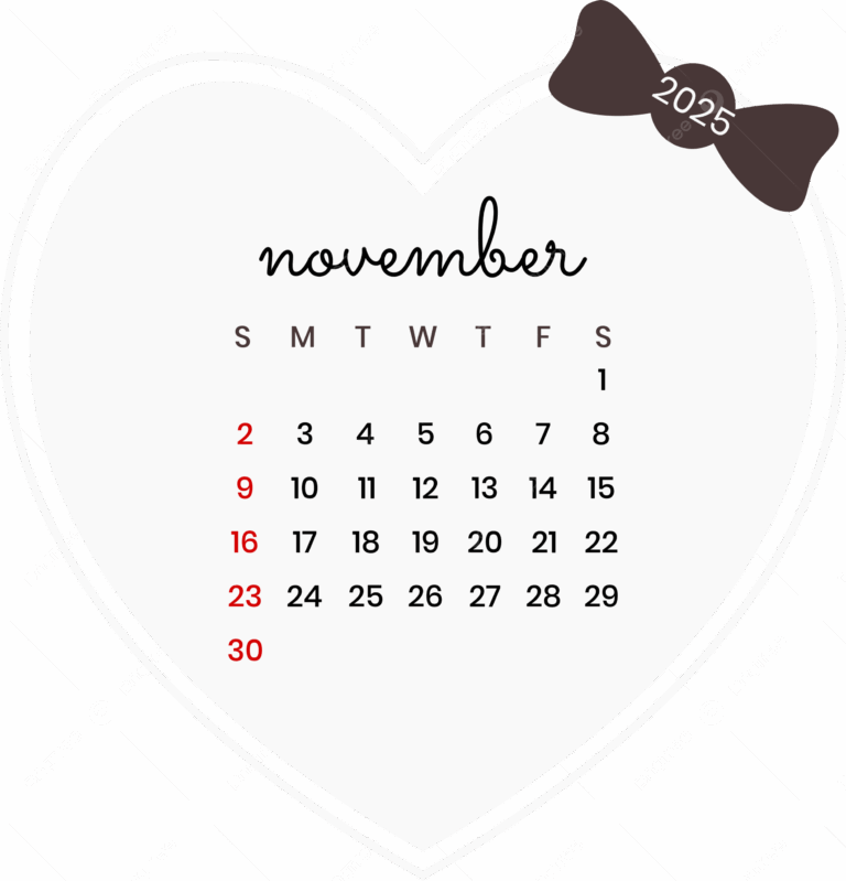 November 2025 Calendar Love Design Vector November 2025 Calendar