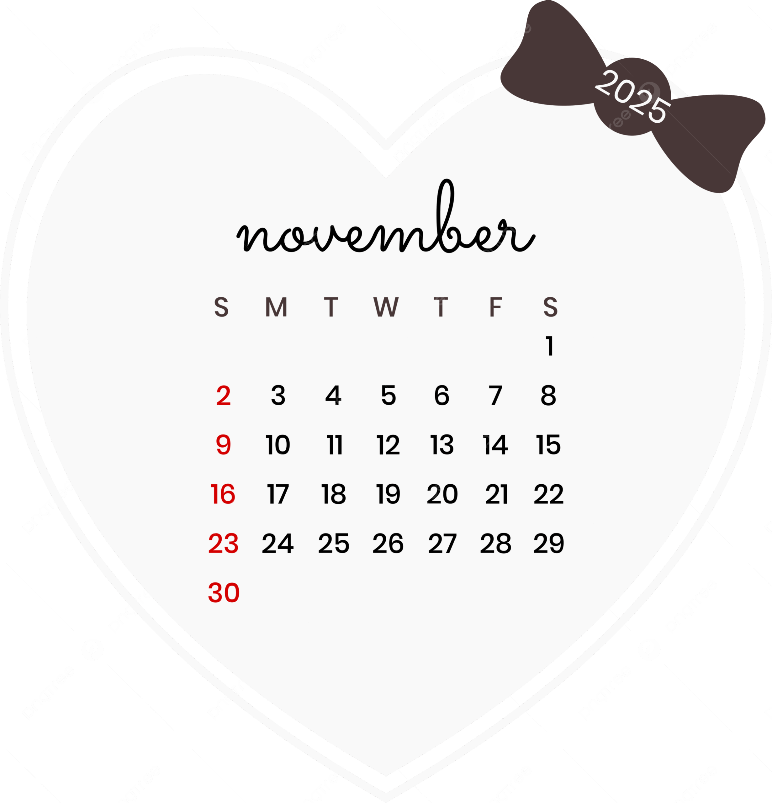 November 2025 Calendar Love Design Vector November 2025 Calendar 