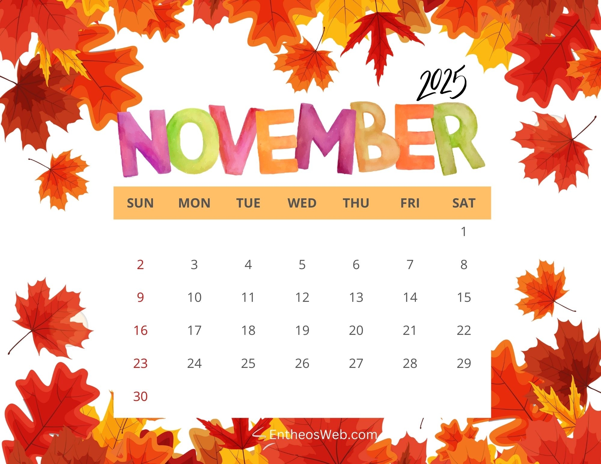 November 2025 Calendar Printables EntheosWeb