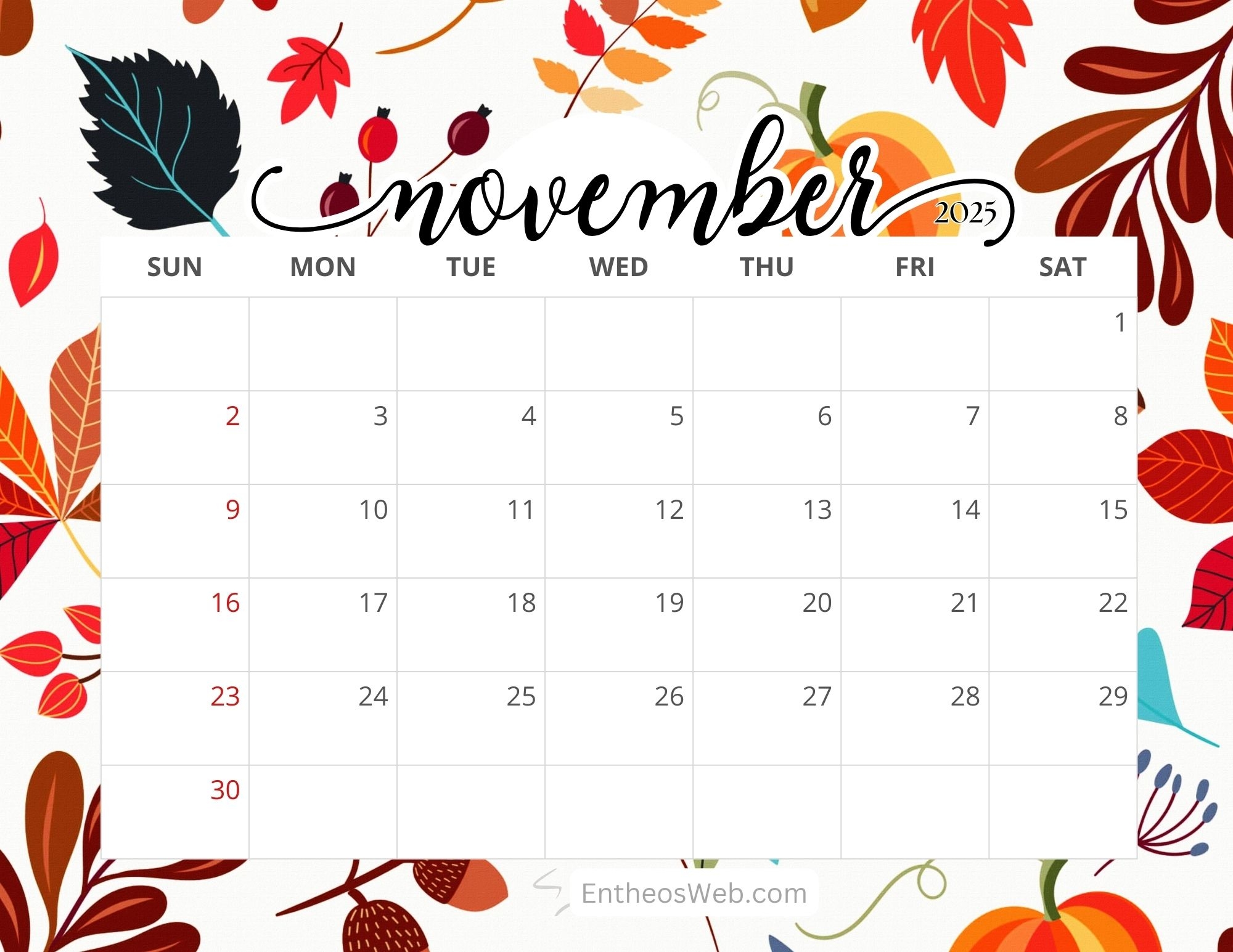 November 2025 Calendar In Word