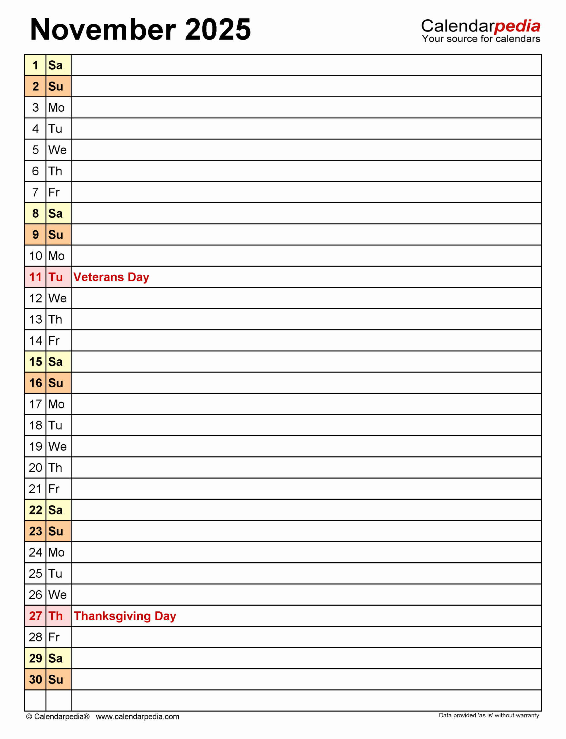November 2025 Calendar Templates For PDF Excel And Word