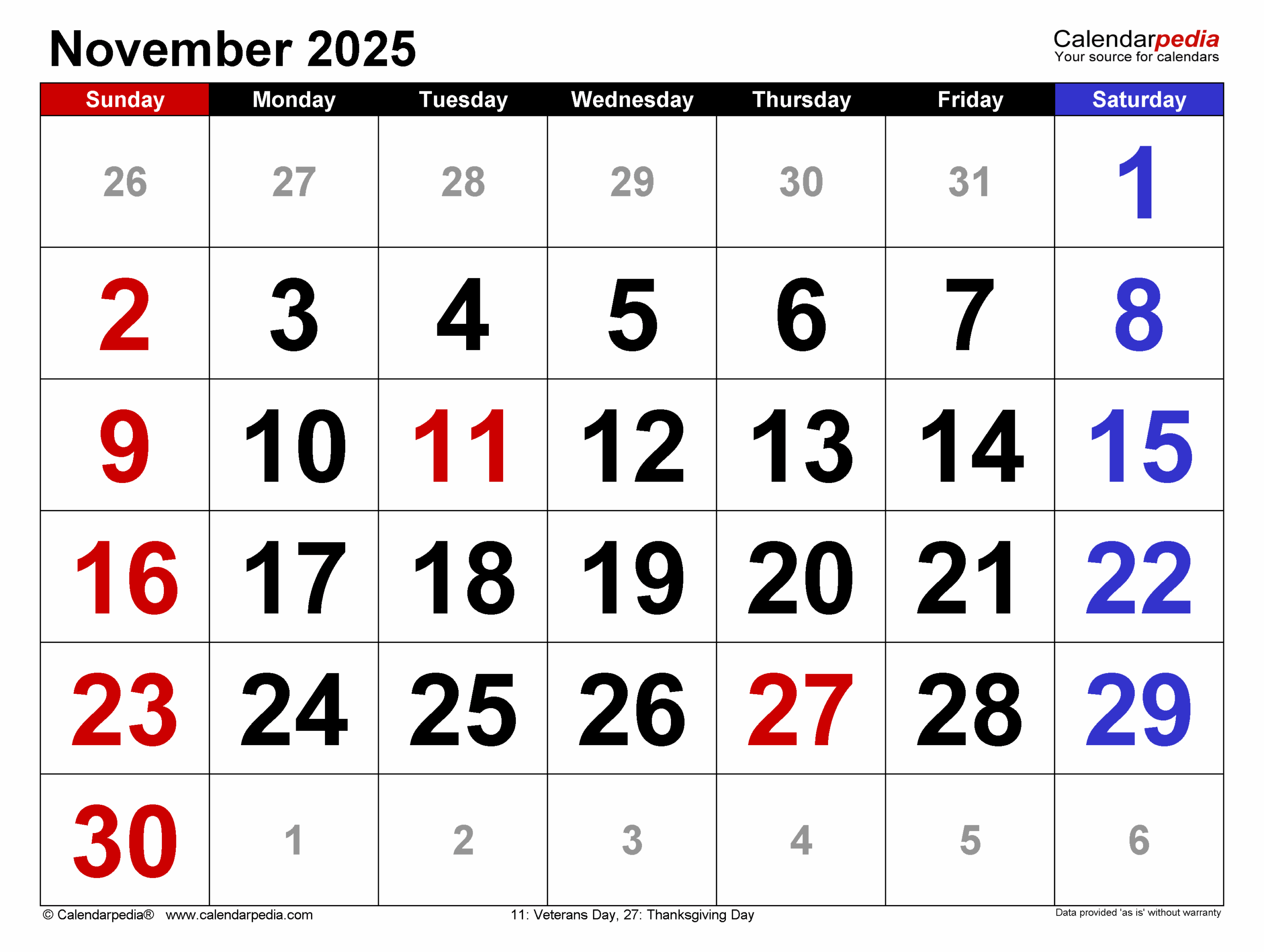 November 2025 Calendar India