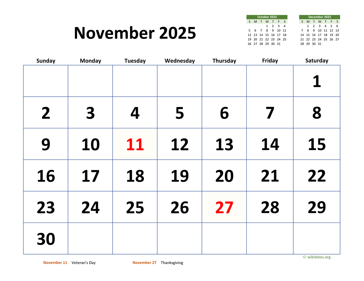 November 2025 Calendar Photo