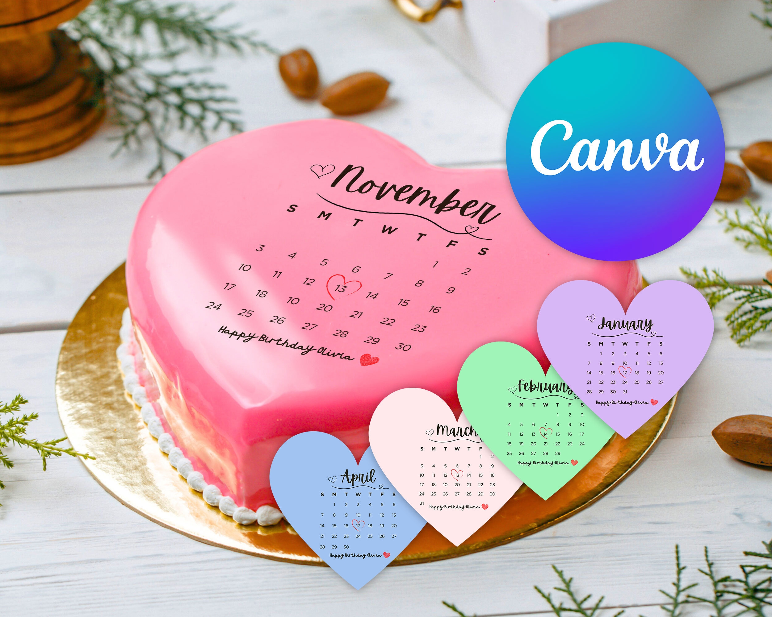 November 2025 Calendar With Heart Etsy