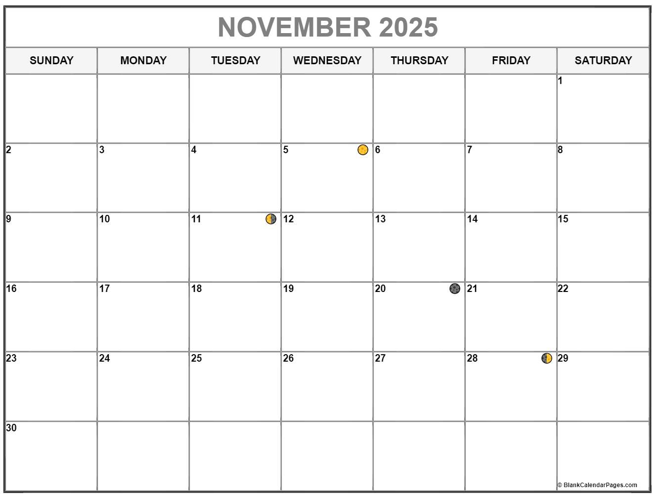 Moon Phases Calendar For November 2025