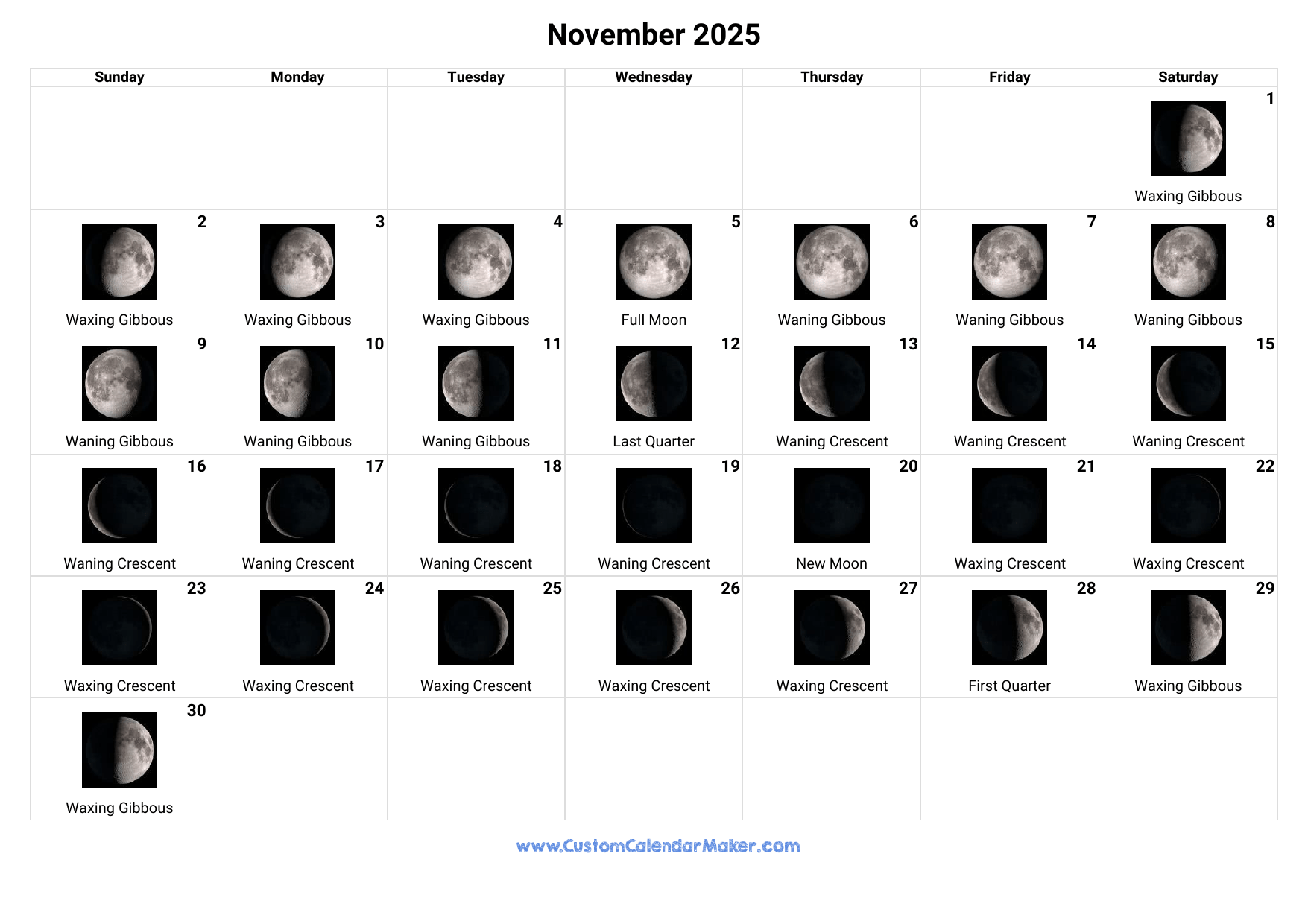 November 2025 Calendar Full Moon