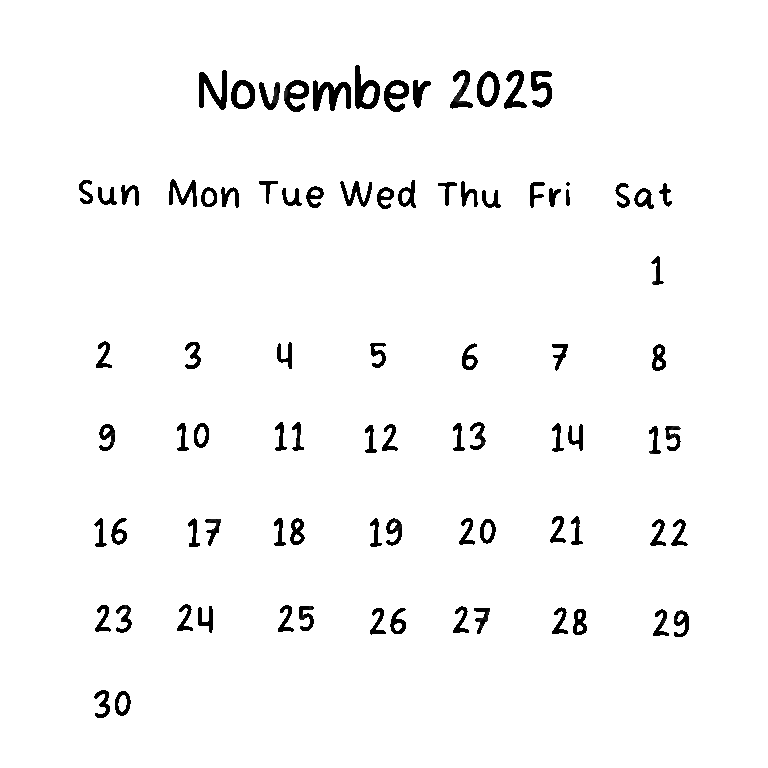 November 2025 Plain Calendar In Black Color 2025 Calendar November PNG Transparent Clipart Image And PSD File For Free Download