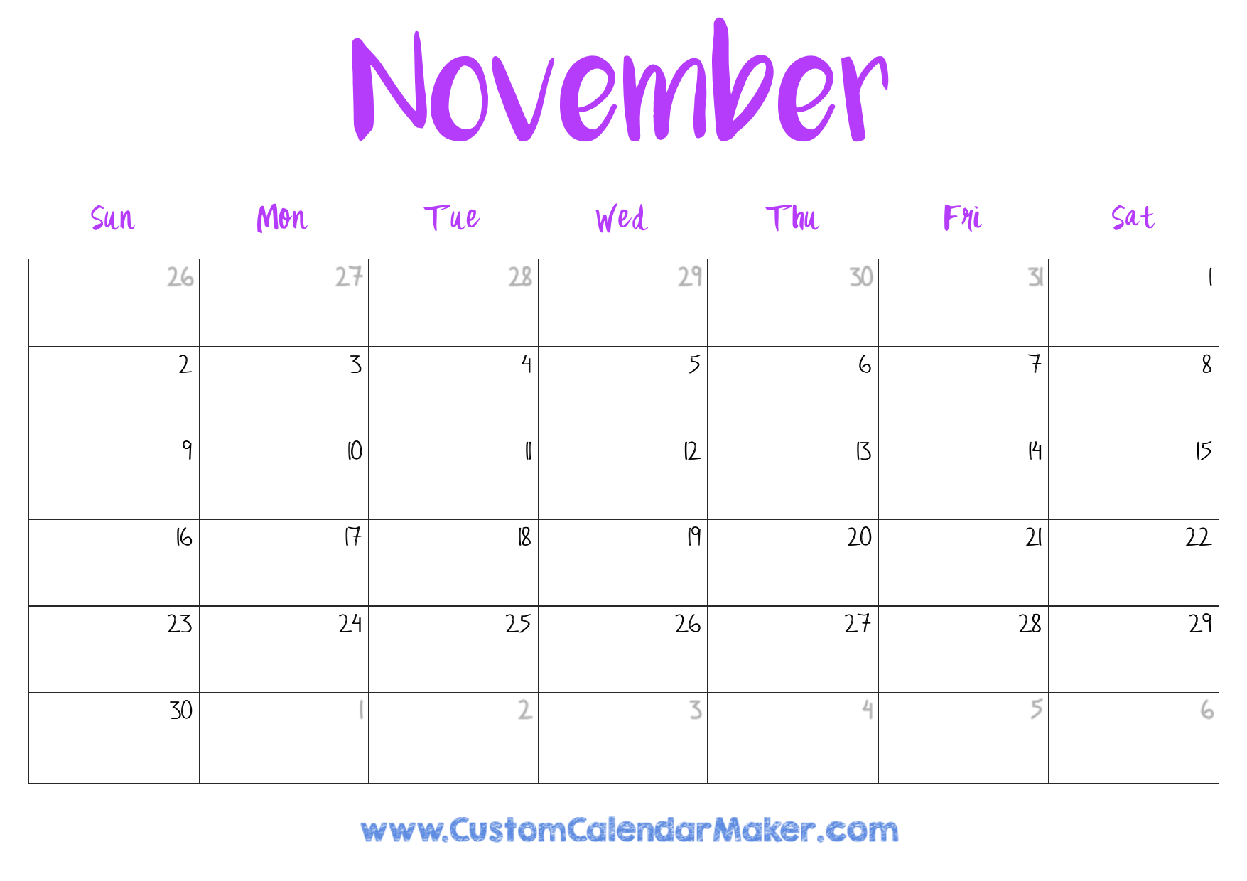 Large Calendar Of November 2025