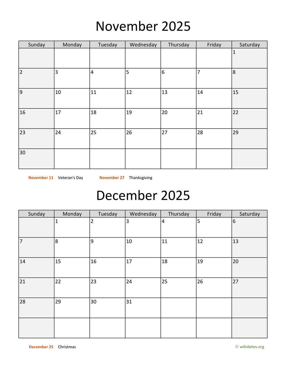 October November And December 2025 Calendar