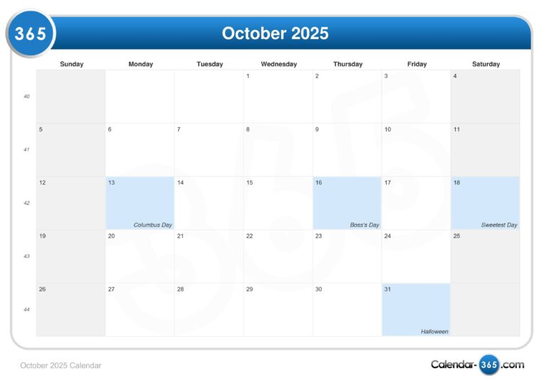 October 2025 Calendar