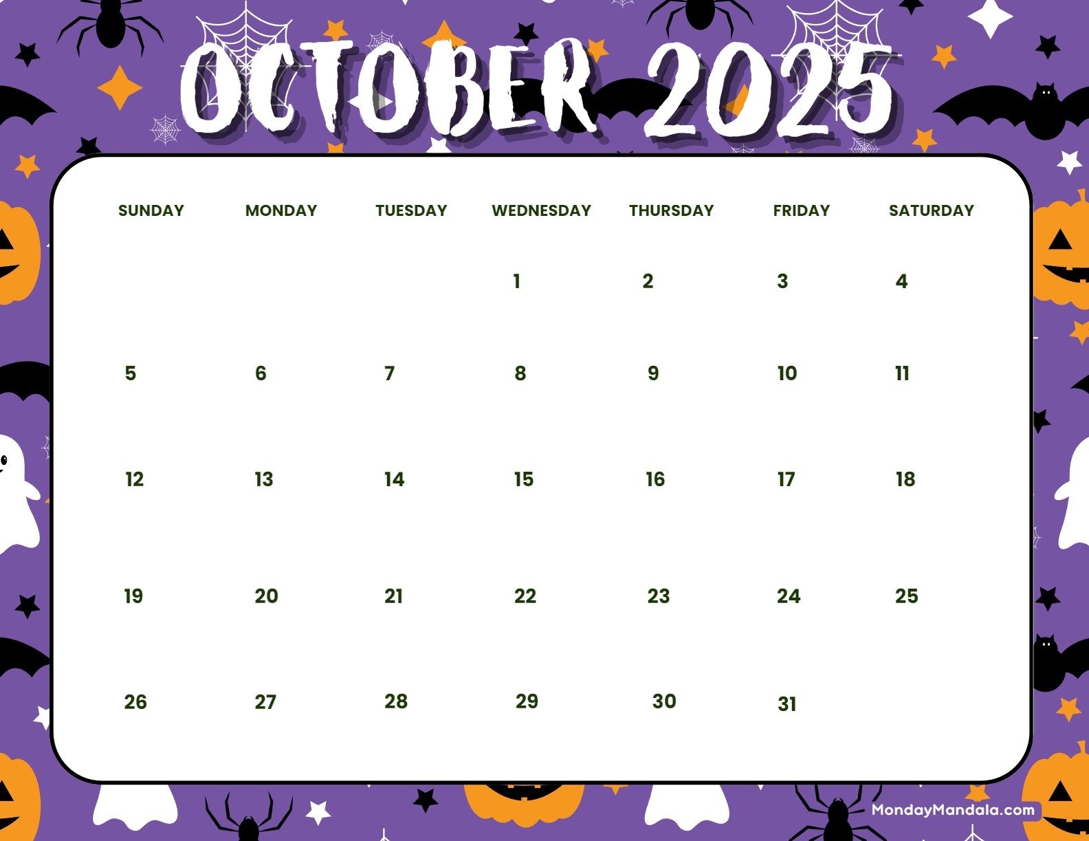 October 2025 Calendar 52 Free PDF Printables 