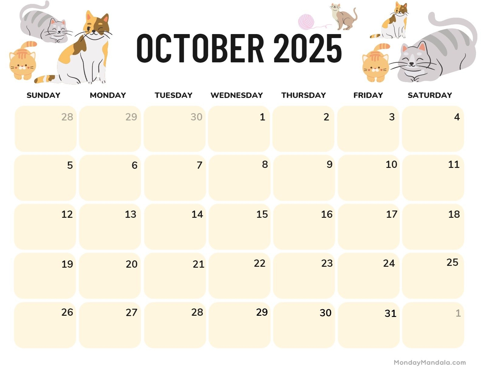October 2025 Calendar 52 Free PDF Printables 
