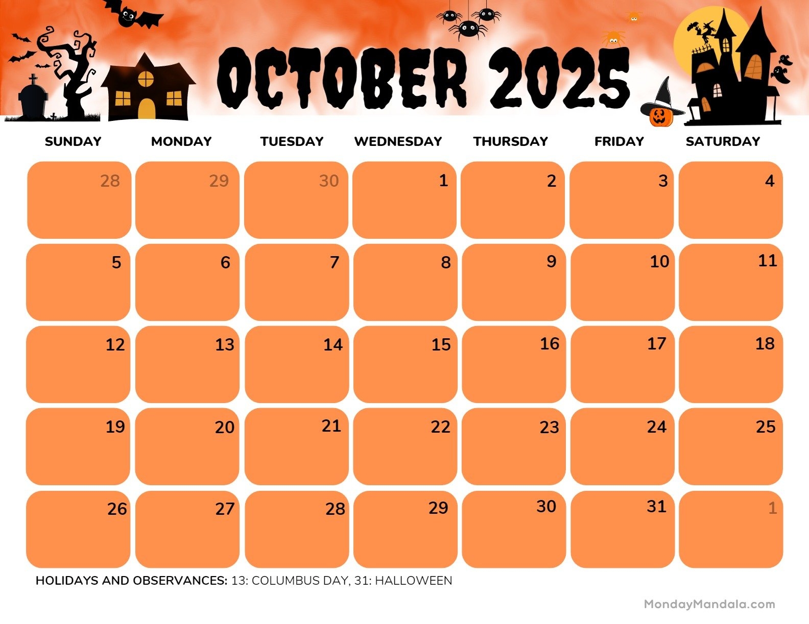 Free October 2025 Calendar Printable