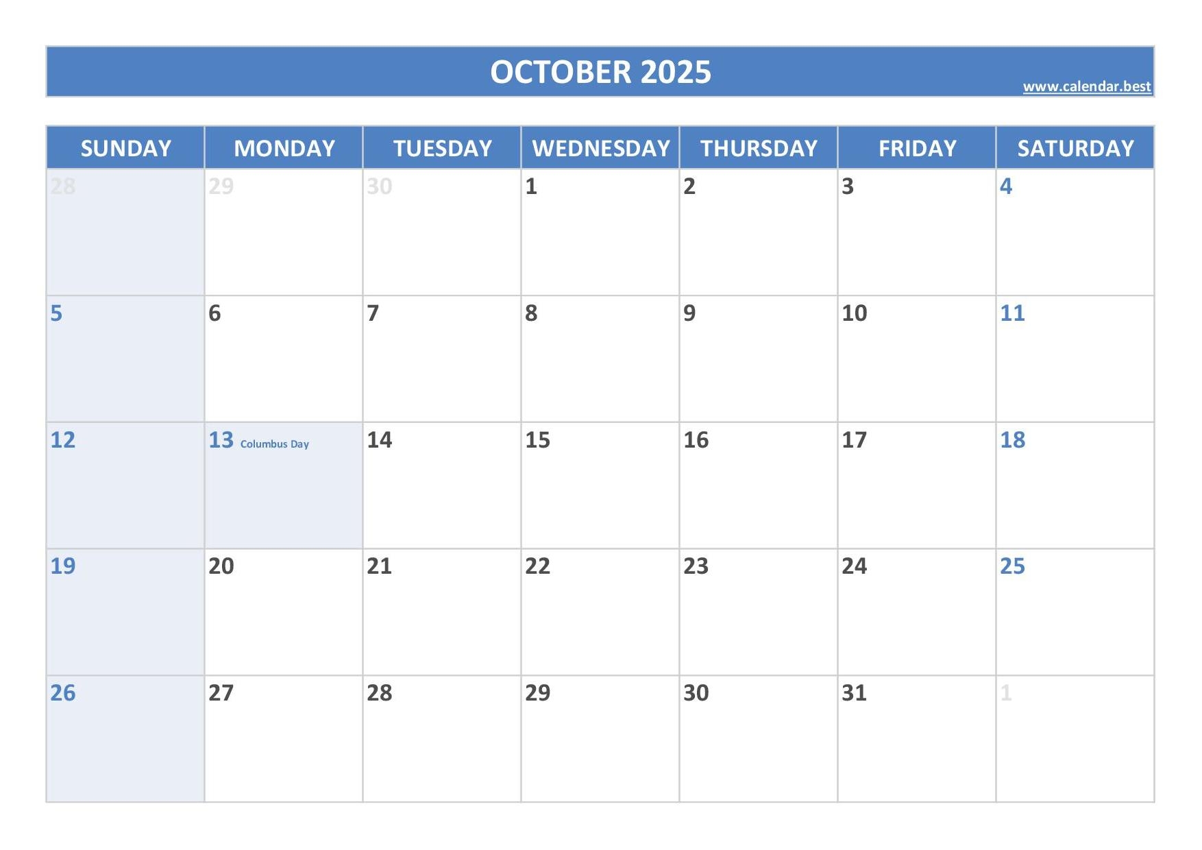 Print Calendar October 2025