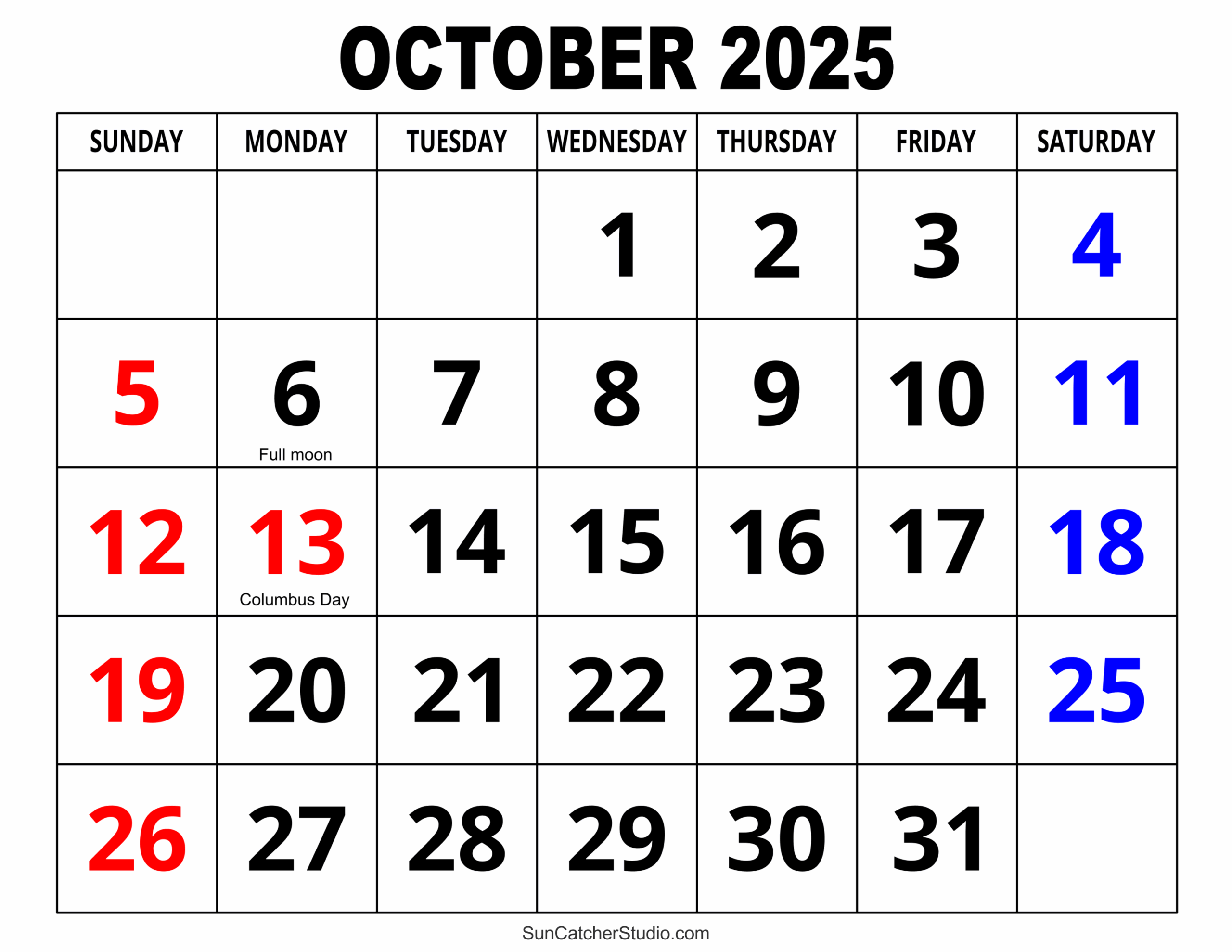 Free Calendar Template October 2025