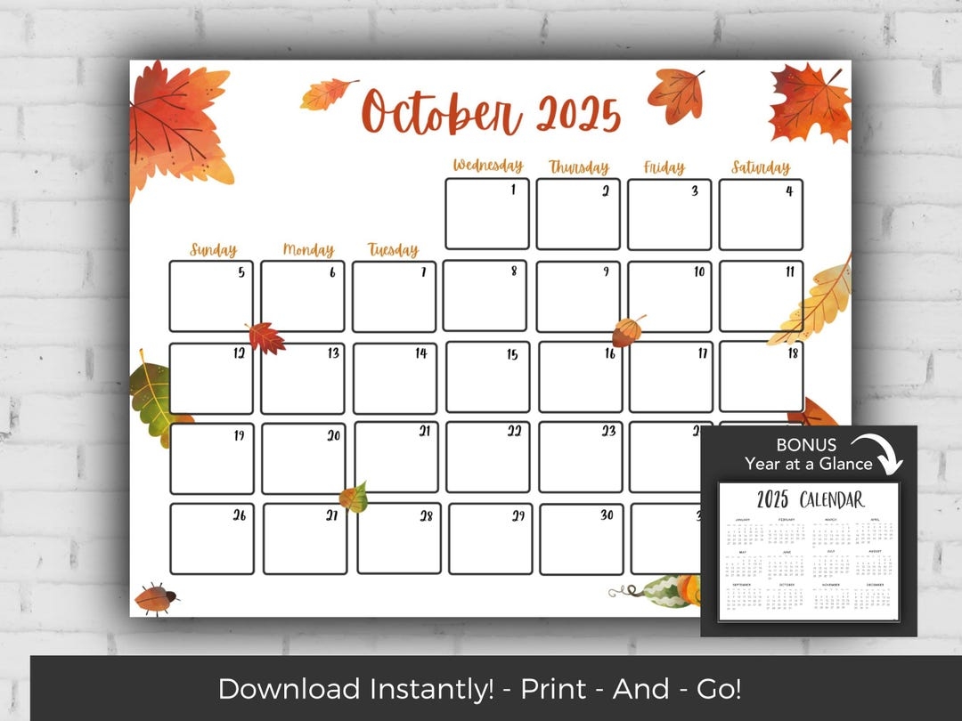 October 2025 Calendar Kids Calendar Printable Calendar 2025 Monthly Calendar Printable 2025 Wall Calendar 2025 Calendar Printable Etsy
