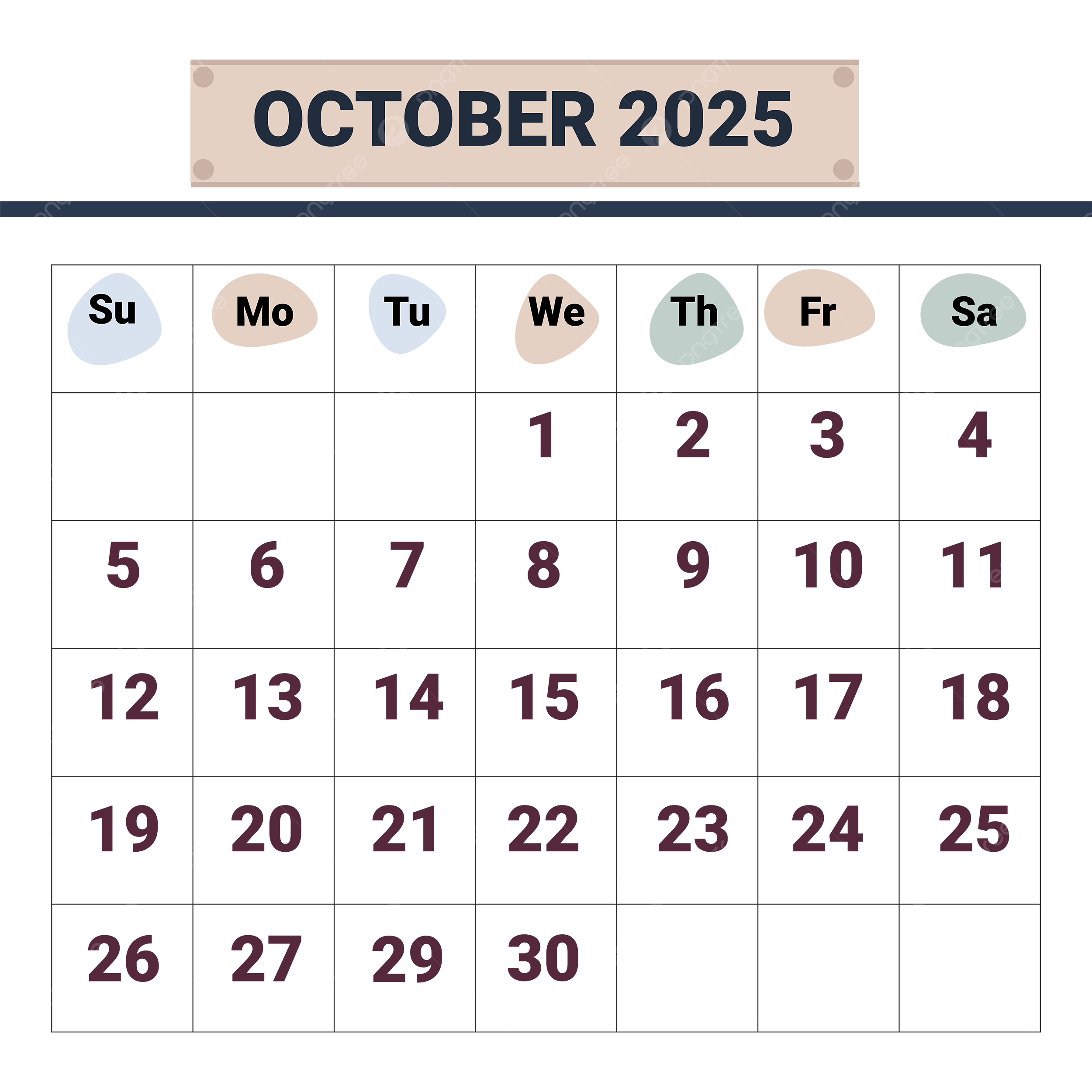 October 2025 Calendar PNG Transparent Images Free Download Vector Files Pngtree