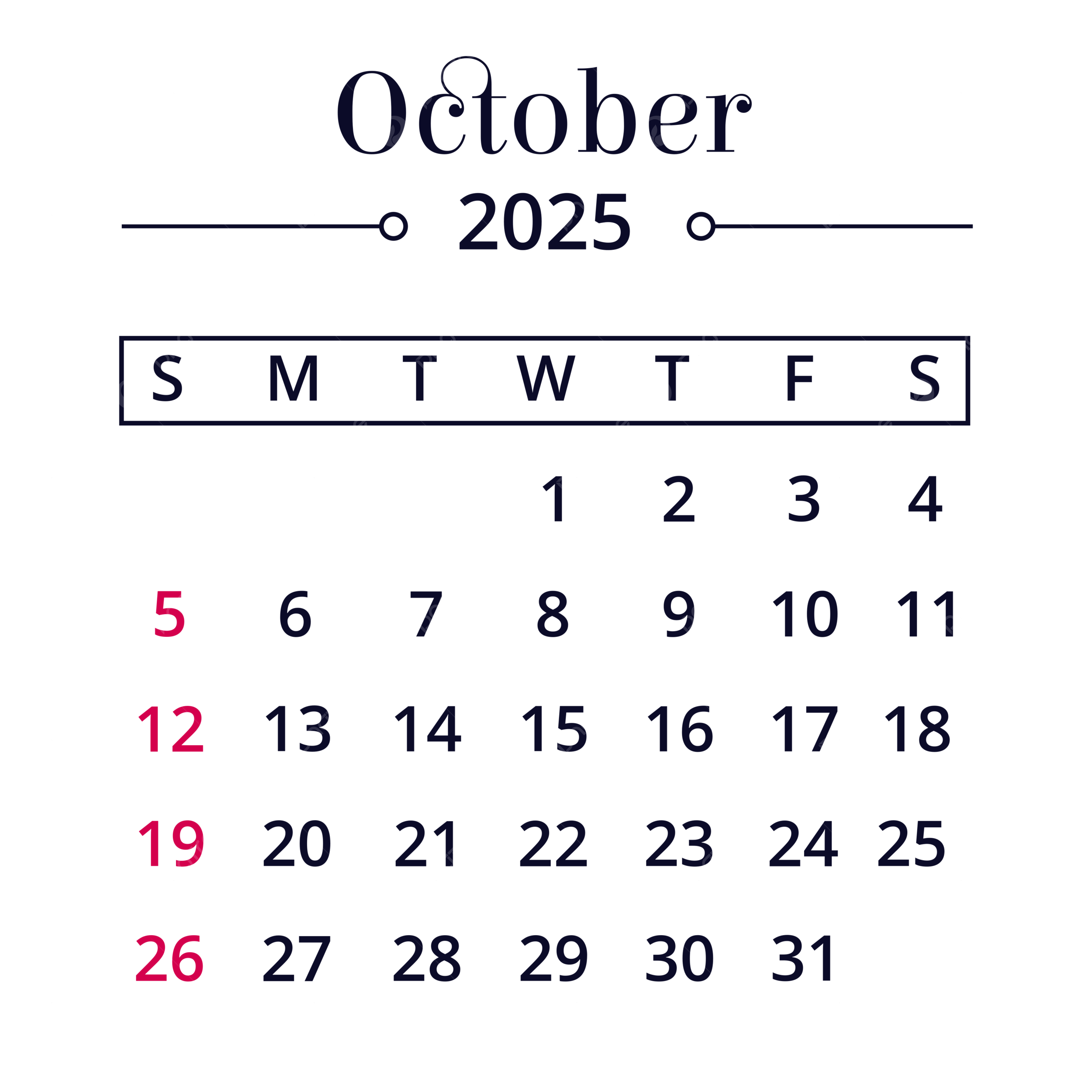 October 2025 Calendar PNG Transparent Images Free Download Vector Files Pngtree