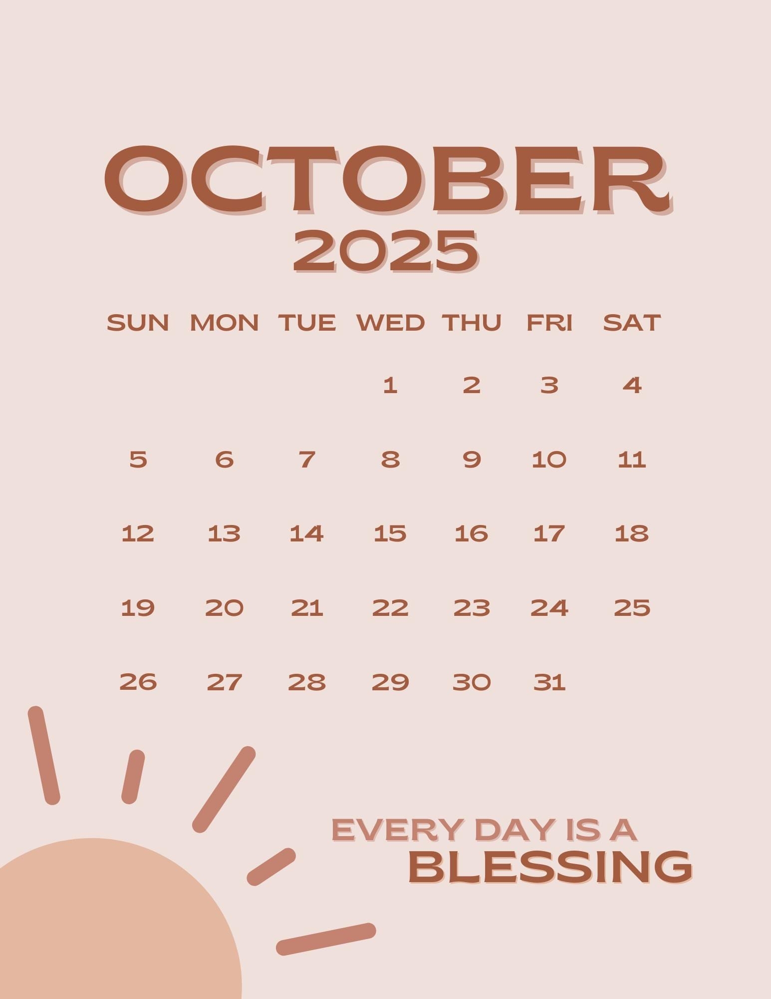October 2025 Calendar Printable PDF October 2025 Calendar Page October 2025 Pink Boho October 2025 Cute Calendar Oct Cal Digital Download