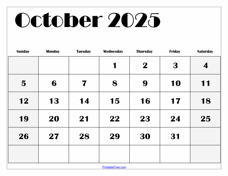 October 2025 Calendar Printable PDF Template With Holidays