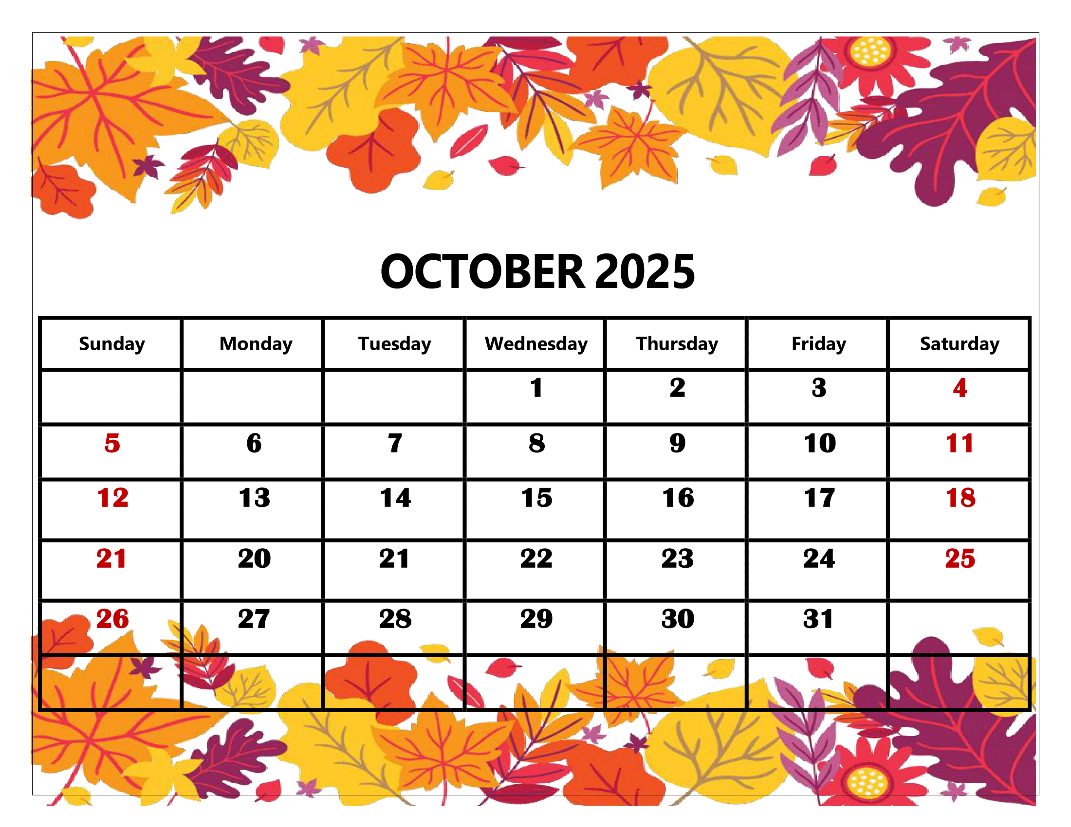 October 2025 Calendar Holiday