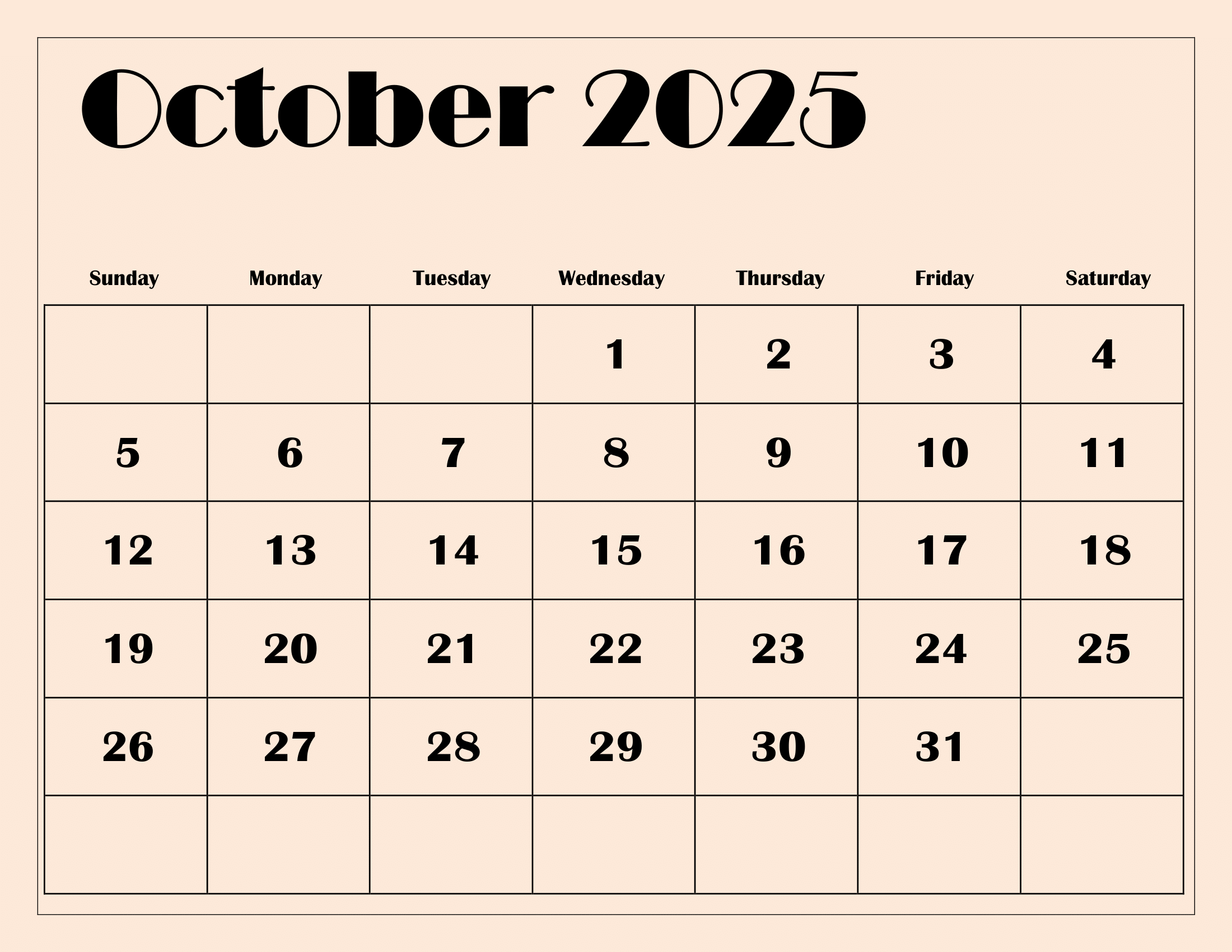 October 2025 Calendar Editable Free