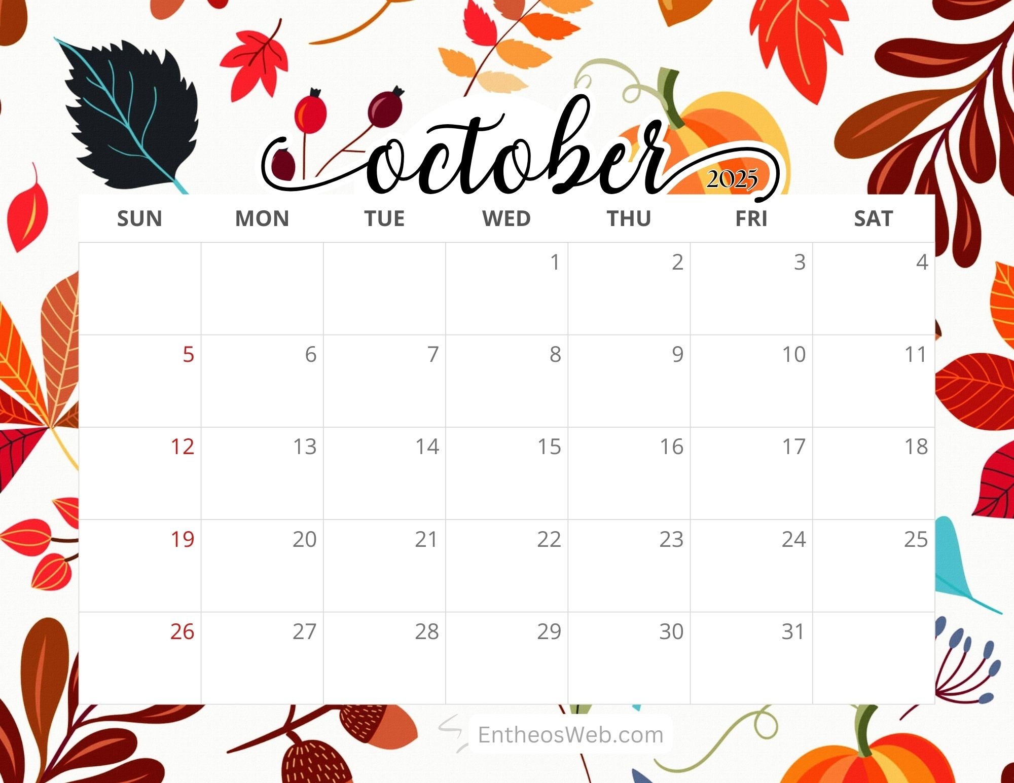 October 2025 Calendar Vertical