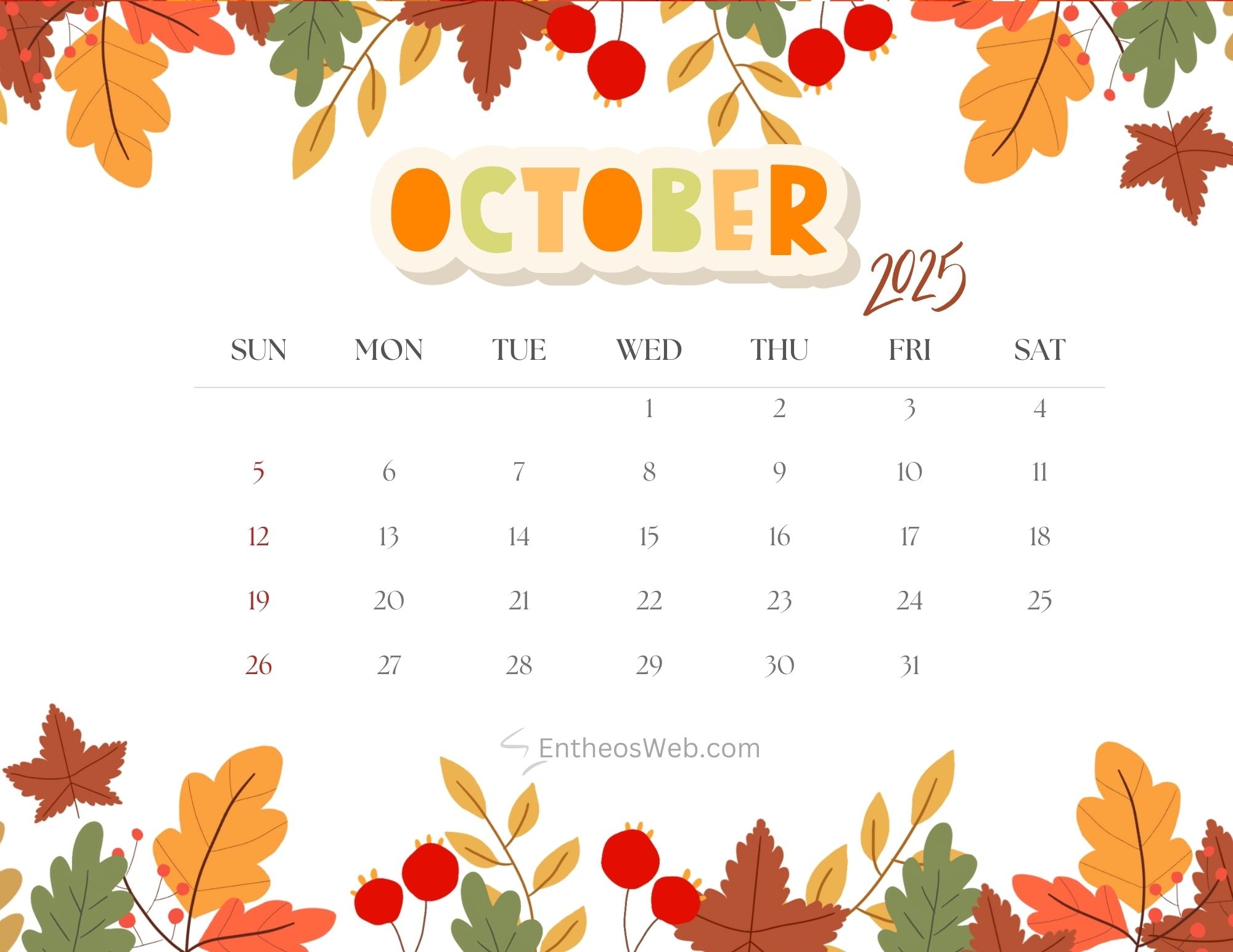 October 2025 Calendar Fall