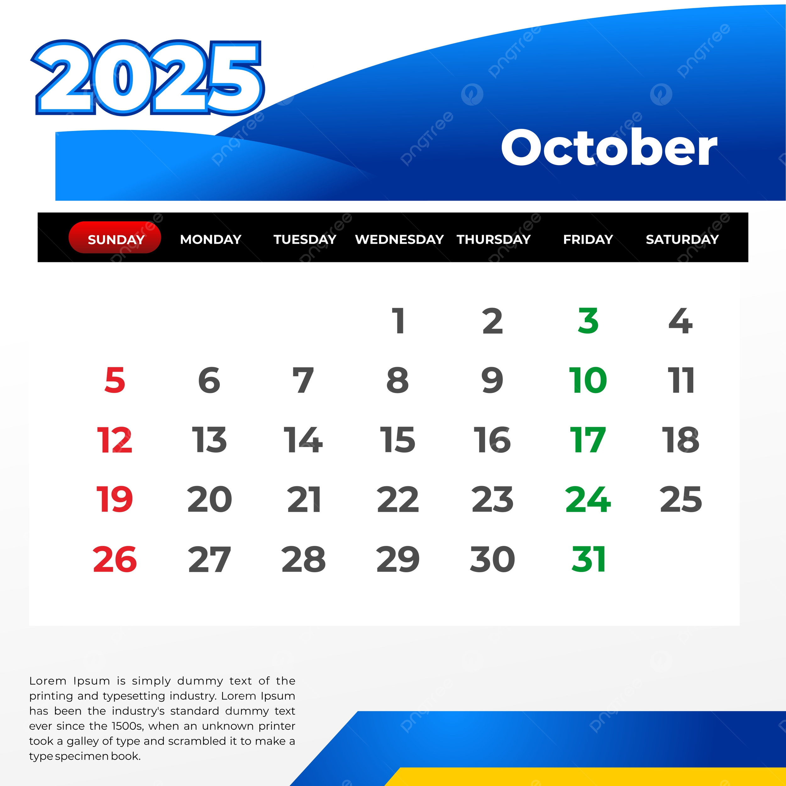 October 2025 Calendar Vector Template Download On Pngtree