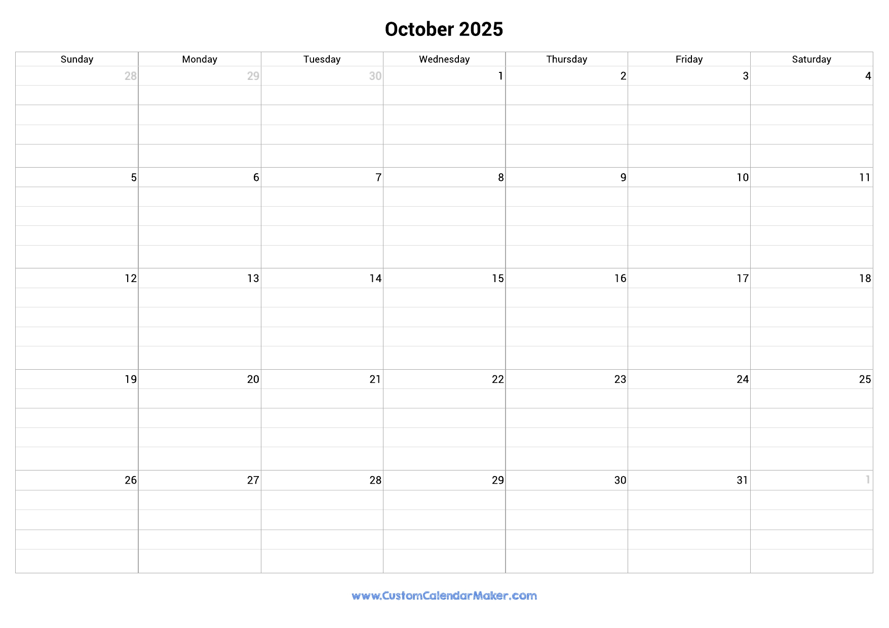 October 2025 Fillable Calendar