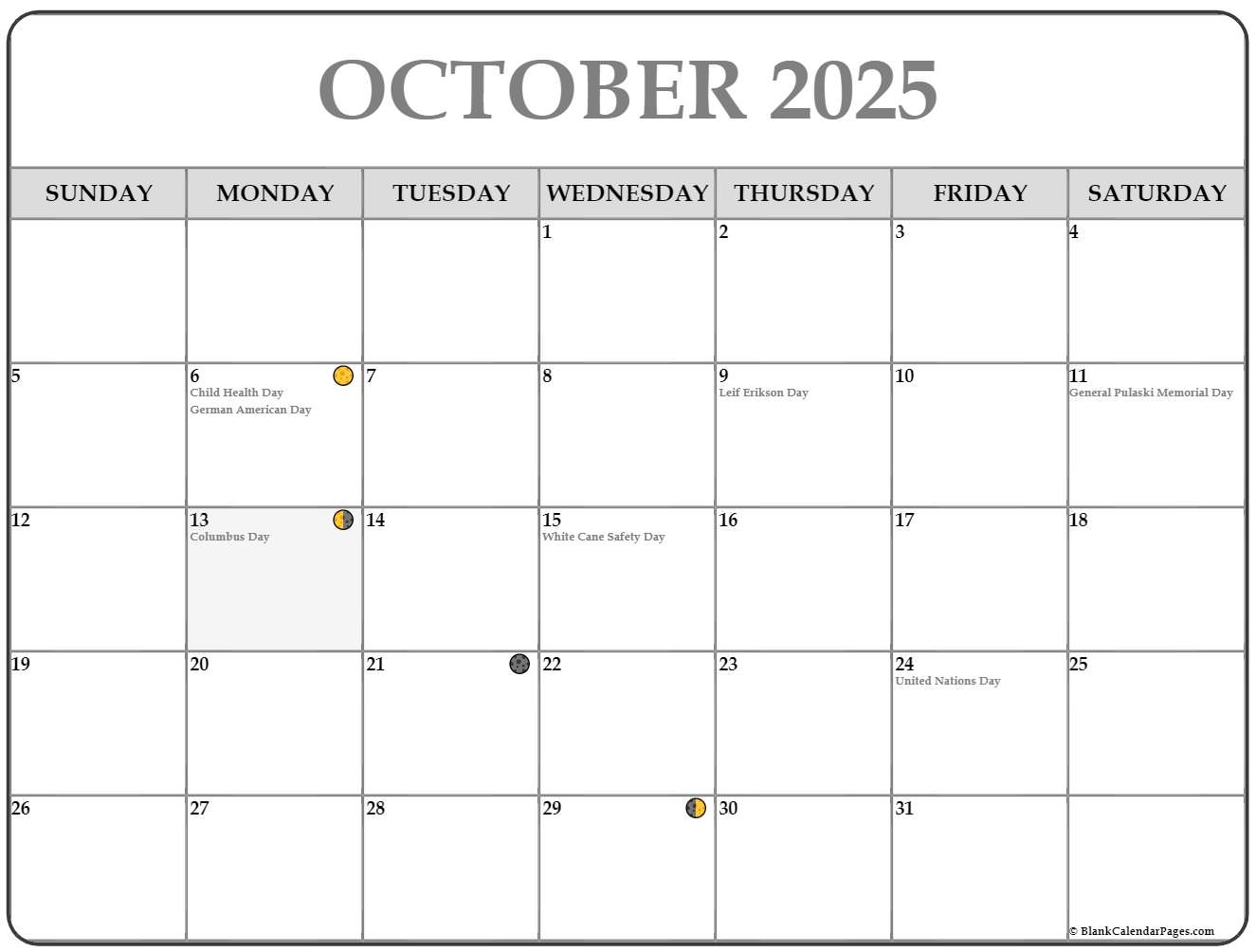 Lunar Calendar October 2025